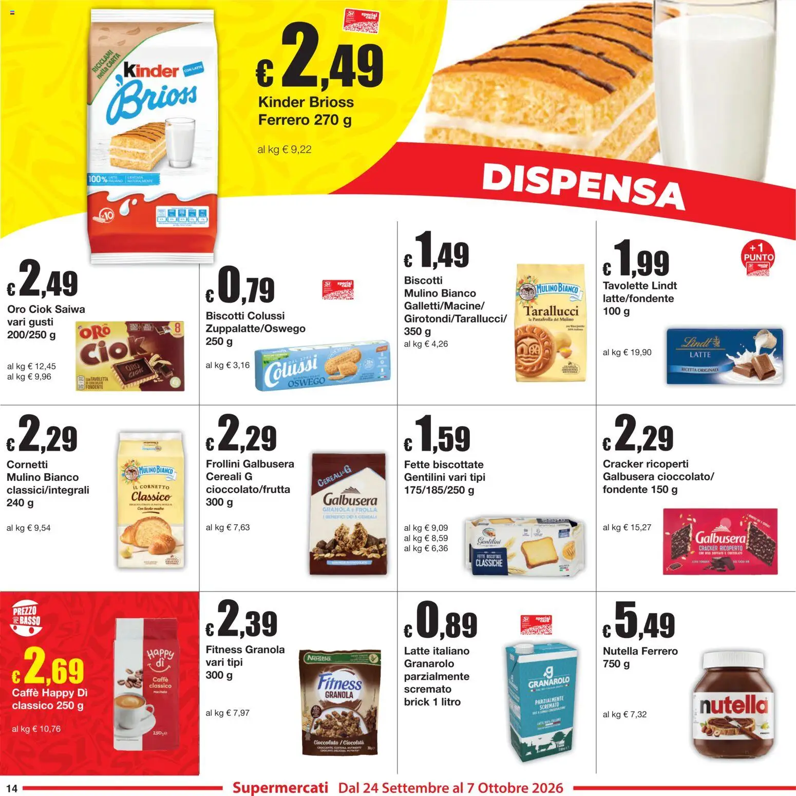 Volantino Sì con Te del 24/09/2026 | Pagina: 14 | Prodotti: Biscotti, Nutella, Cracker, Basso