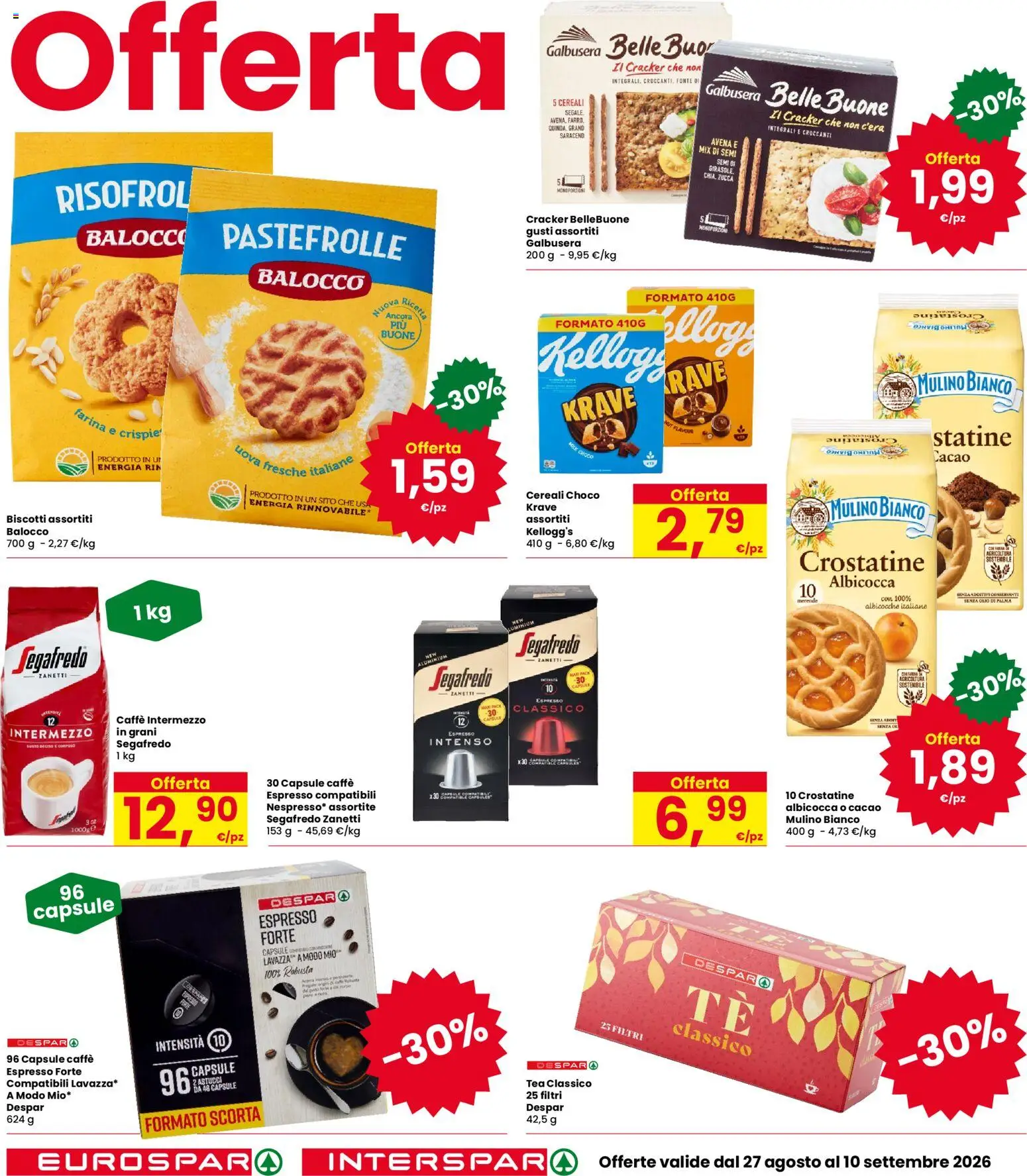 Volantino Eurospar del 27/08/2026 | Pagina: 18 | Prodotti: Caffè, Crostatine, Farina, Albicocche