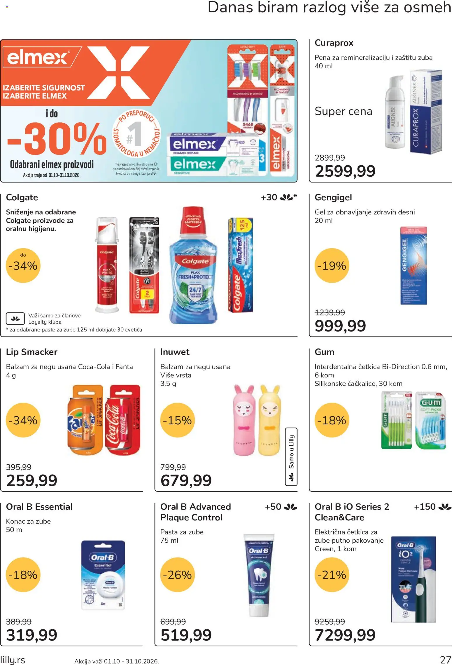 Lilly drogerie katalog - važi od 01.10.2026 | Strana: 27 | Proizvode: Colgate, Pena, Pasta, Balzam