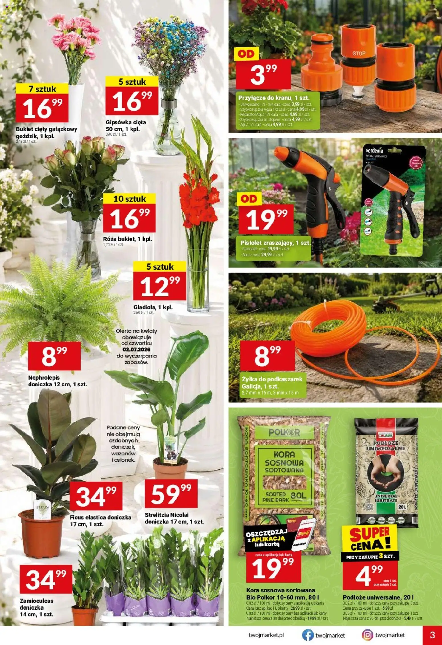 Twój Market gazetka od 01.07.2026 | Strona: 3 | Produkty: Karta, Doniczka, Zamioculcas, Kwiaty