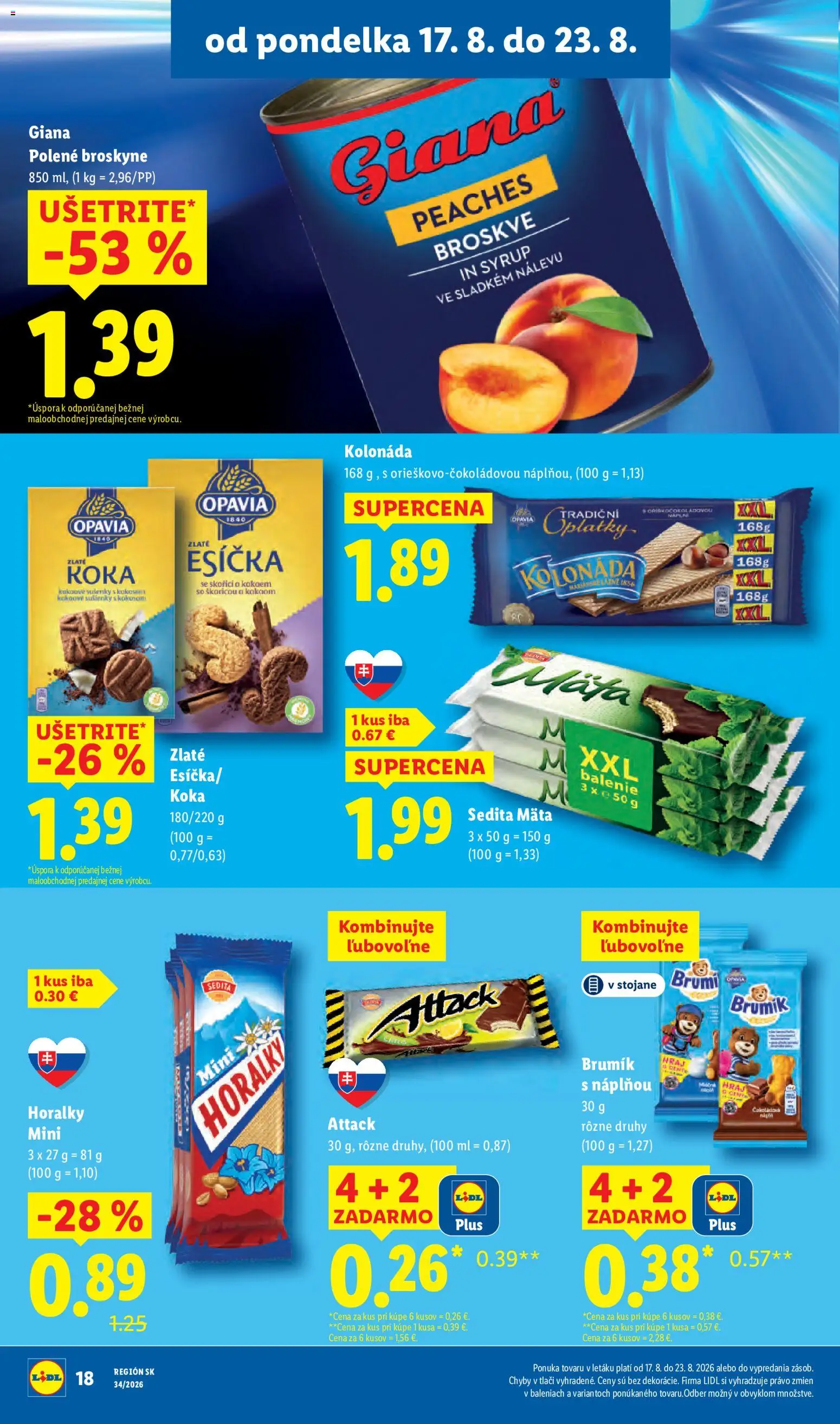 Nové Lidl akcie – leták je platný od 17.08.2026 | Strana: 22 | Produkty: Sušienky, Oblátky, Broskyne, Horálky