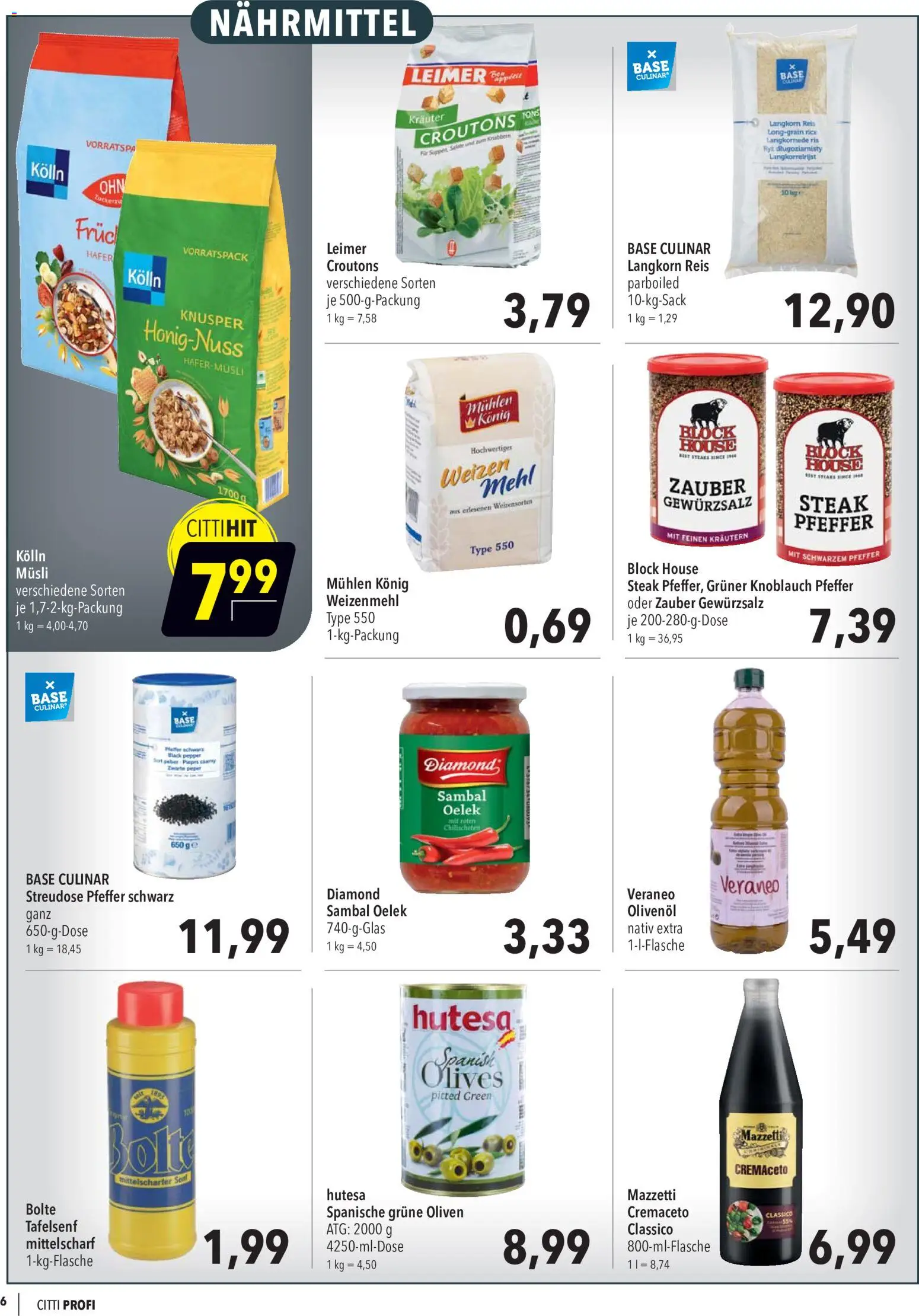 CITTI Markt Aktuelle Angebote für Profis – gültig ab 01.07.2026 | Seite: 6 | Produkte: Musli, Mehl, Gewürzsalz, Reis