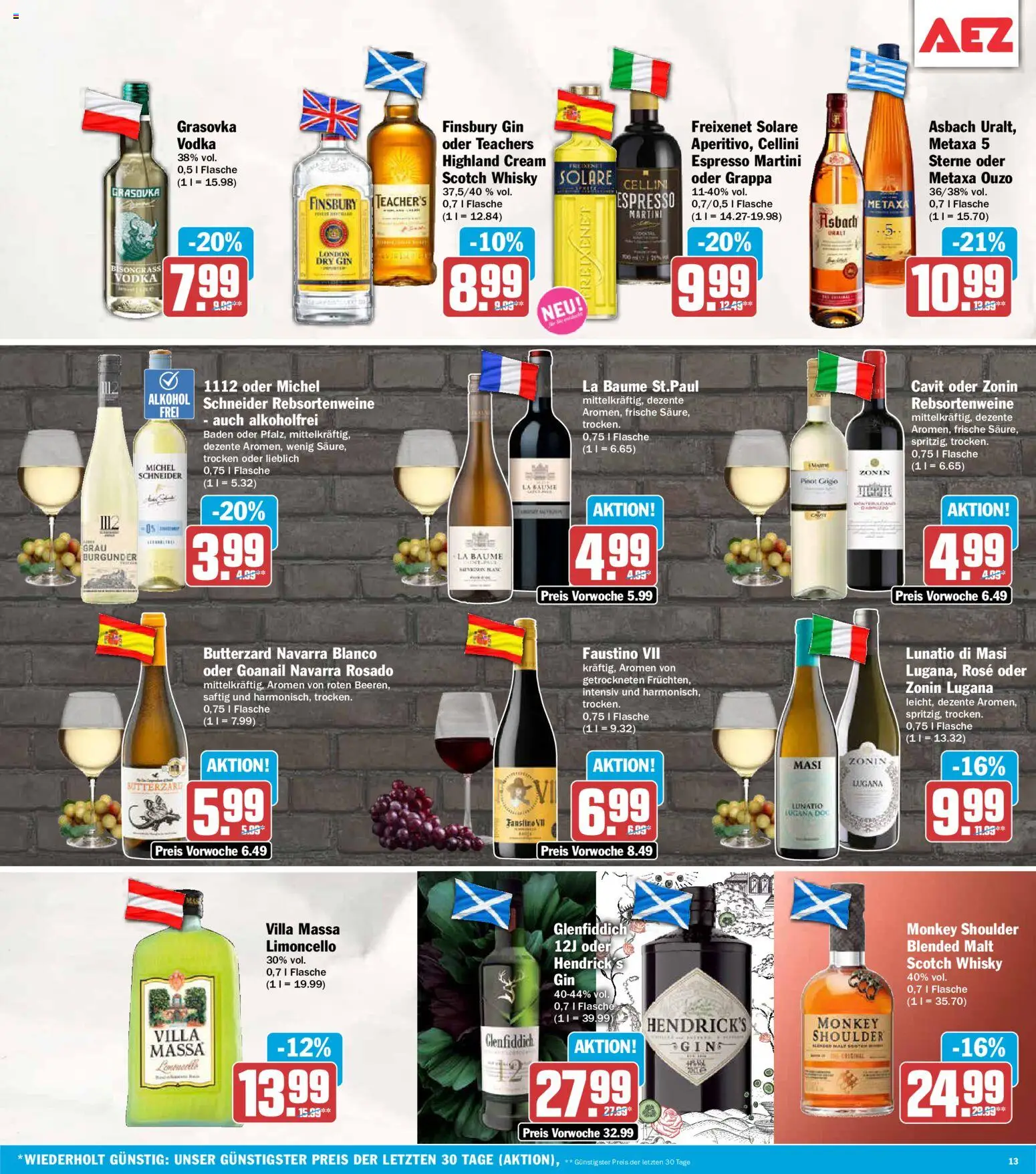 AEZ Prospekt – gültig ab 08.06.2026 | Seite: 13 | Produkte: Martini, Ouzo, Metaxa, Gin