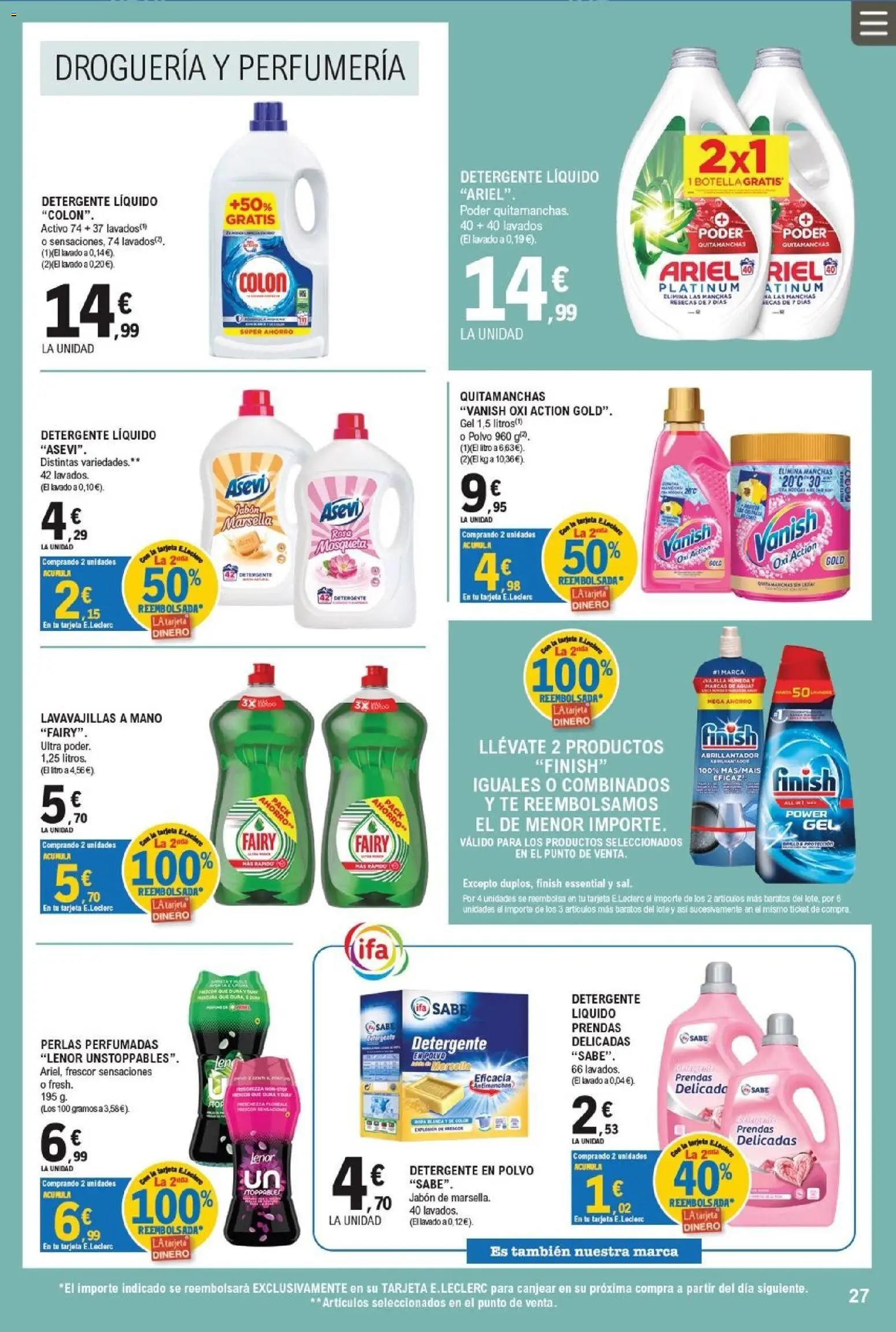 E.Leclerc folleto │ válido desde el 26/08/2026 | Página: 27 | Productos: Polvo, Jabón, Lavavajillas, Detergente en polvo