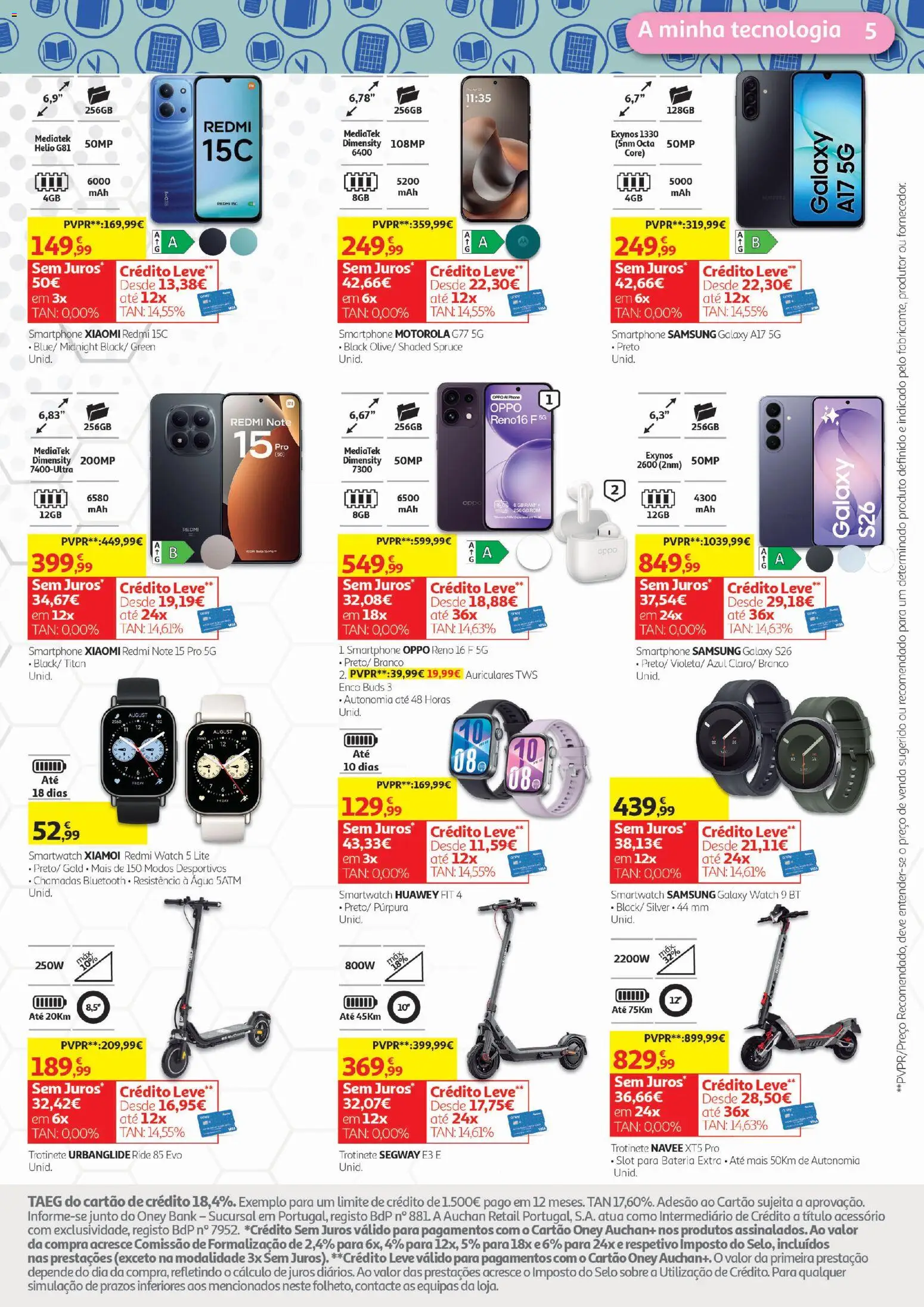 Auchan - Tecno Escolar │ válido de 19/08/2026 | Página: 5 | Produtos: Agua, Smartwatch, Trotinete, Bateria