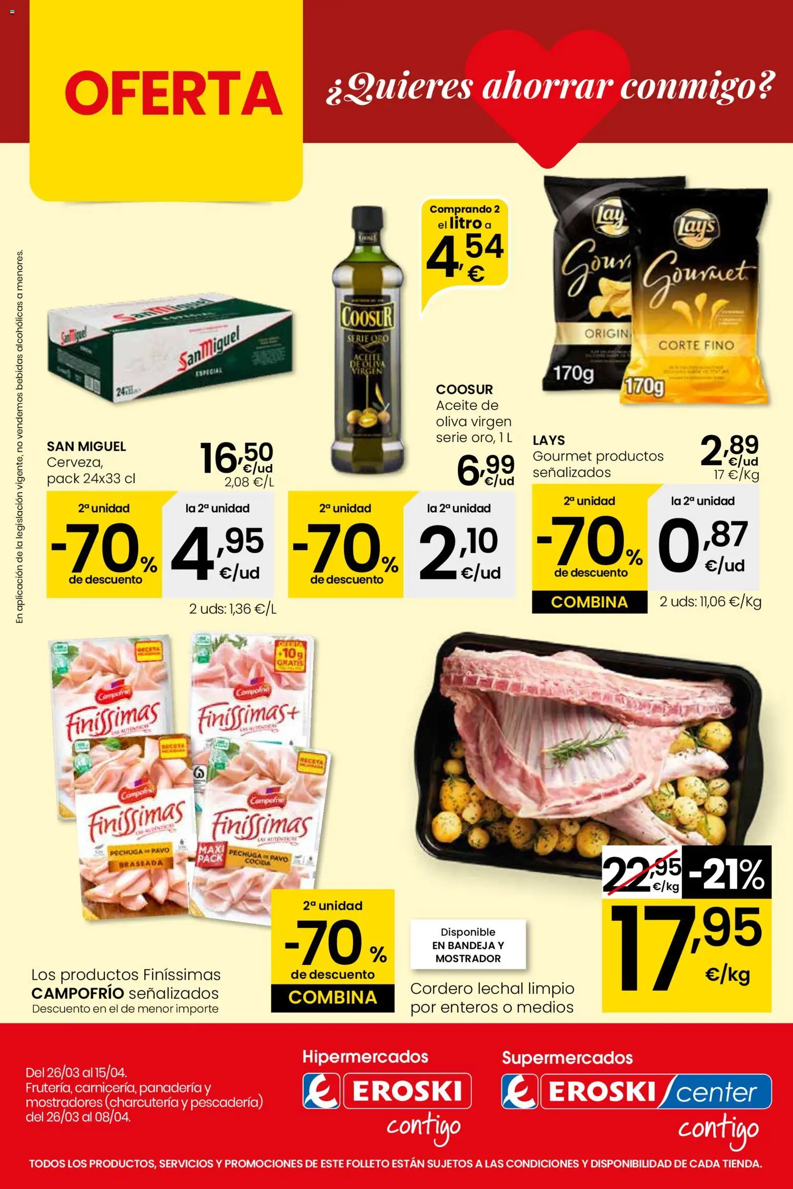 Eroski - Quieres ahorrar conmigo │ válido desde el 26.03.2026 | Página: 1 | Productos: Aceite, Aceite de oliva, Φίλτρο καφέ, Bandeja