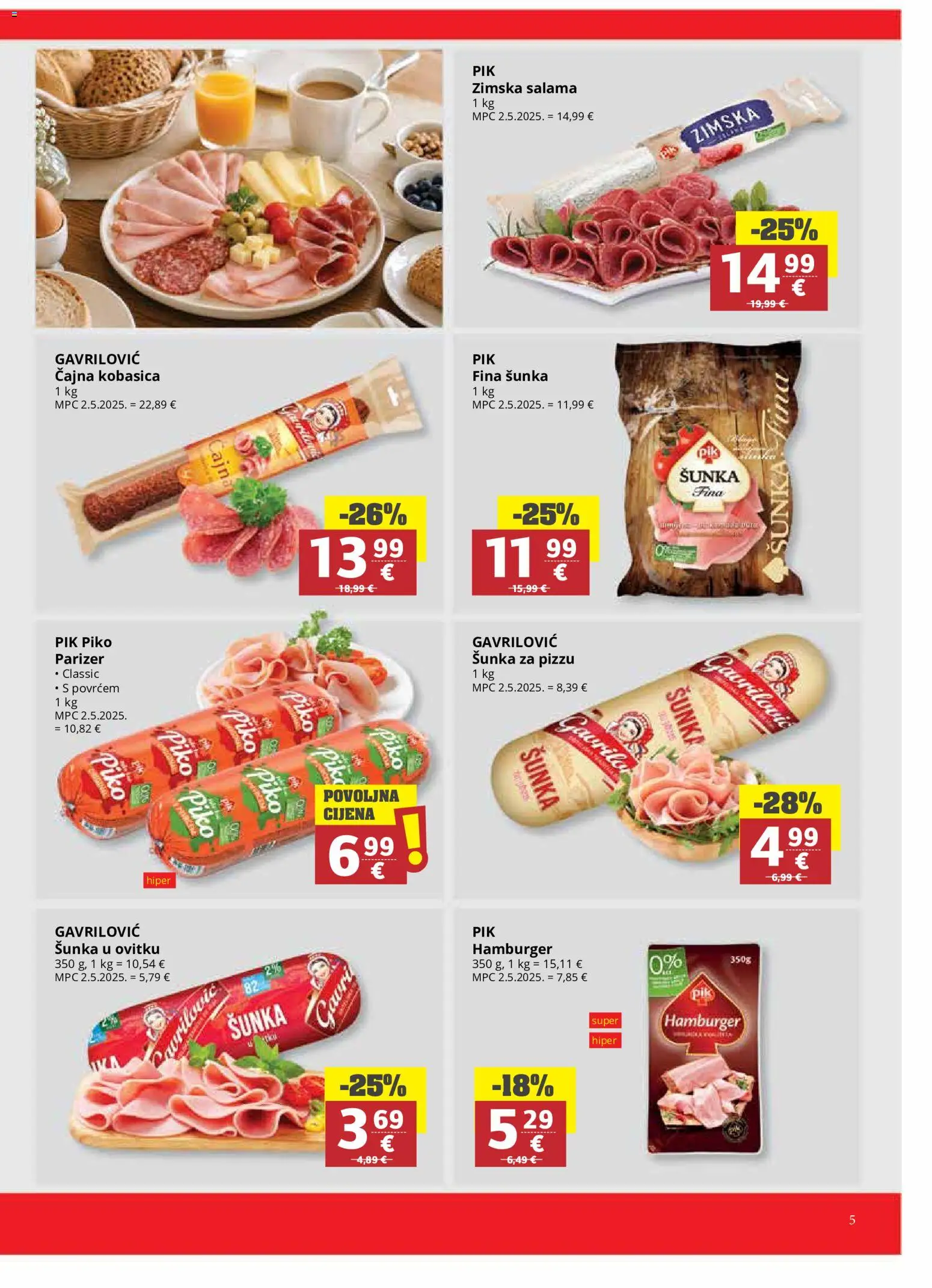 Ribola katalog | vrijedi od 08.07.2026 | Stranica: 5 | Proizvodi: Salama, Kobasica, Hamburger, Parizer