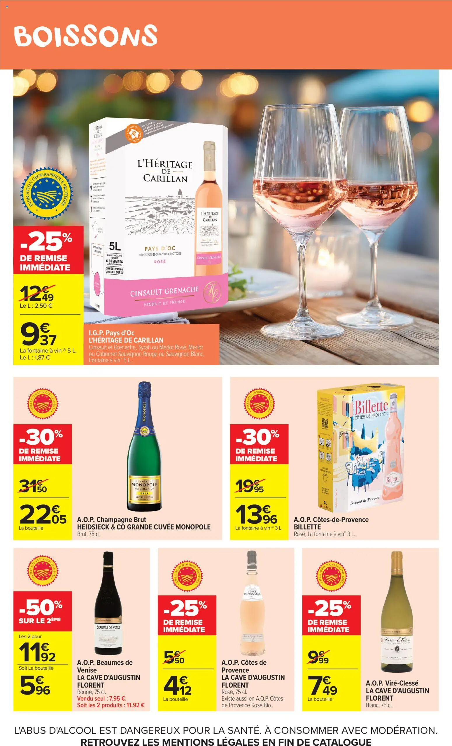 {H1} | Page: 42 | Produits: Cabernet Sauvignon, Champagne brut, Bouteille, Vin
