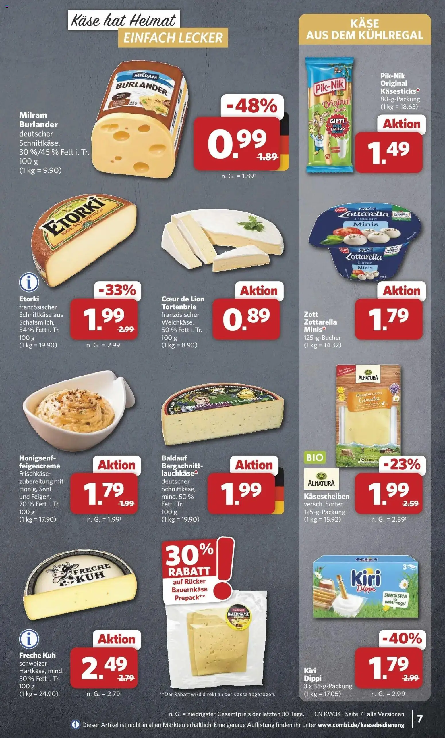 Combi Prospekt Dülmen (ab 17.08.2026) zum Blättern | Seite: 7 | Produkte: Käse, Gouda, Milram, Frischkase