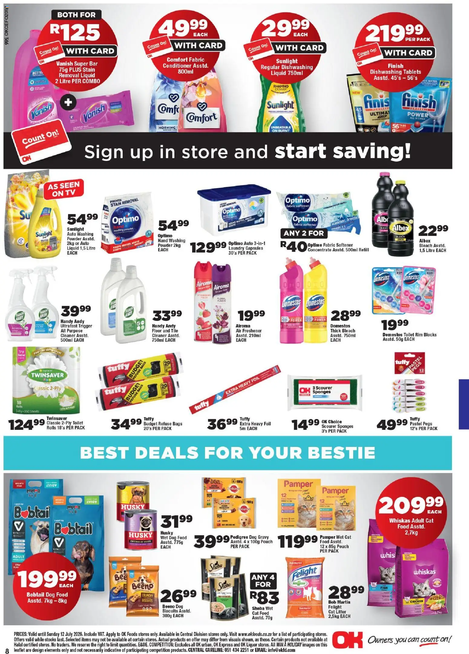 New OK Foods catalogue – valid from 24/06/2026 | Page: 8 | Products: Bleach, Biscuits, Cat food, Dog food
