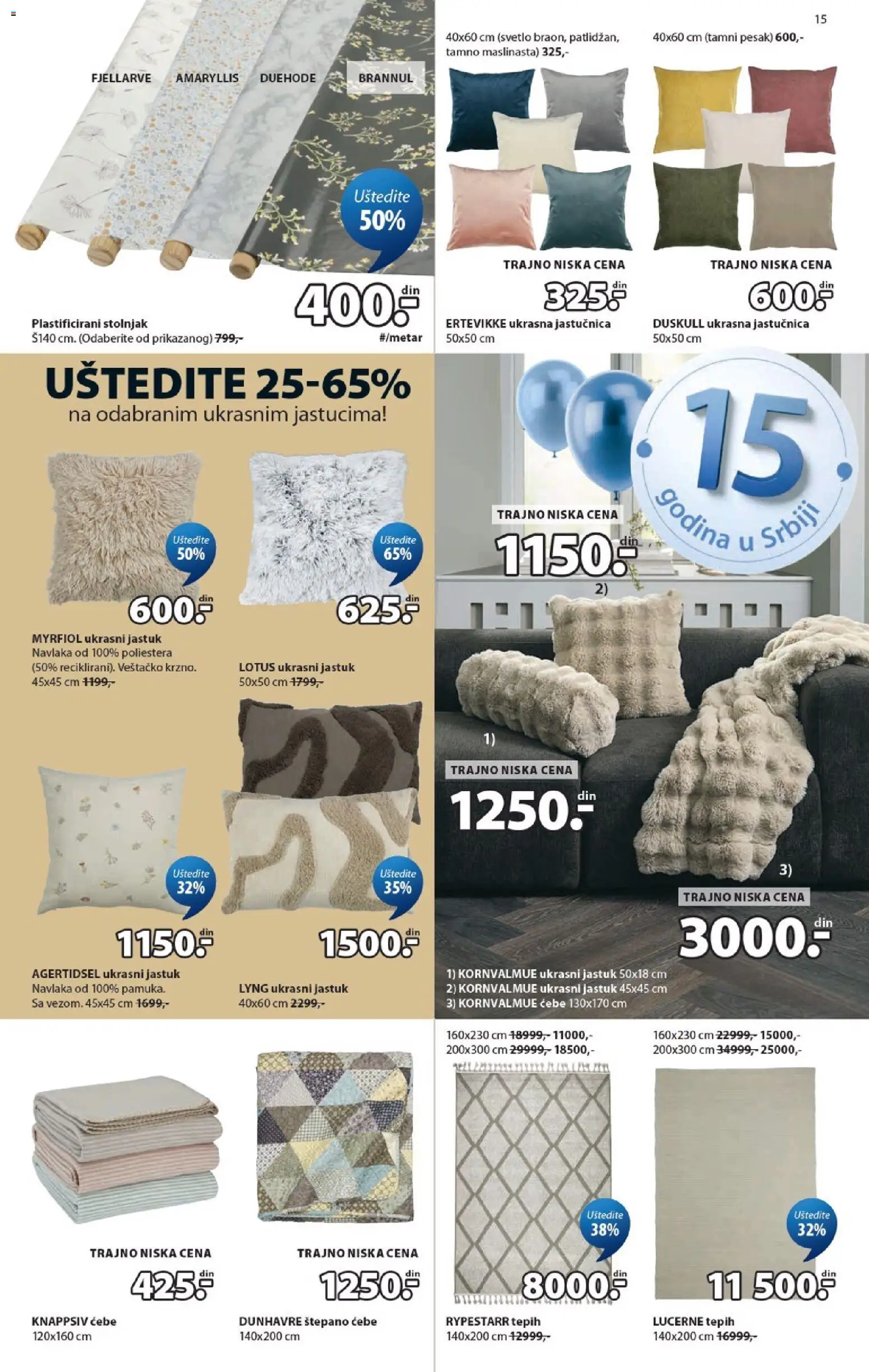 Jysk katalog - važi od 09.10.2026 | Strana: 15 | Proizvode: Jastuk, Ćebe, Tepih, Stolnjak