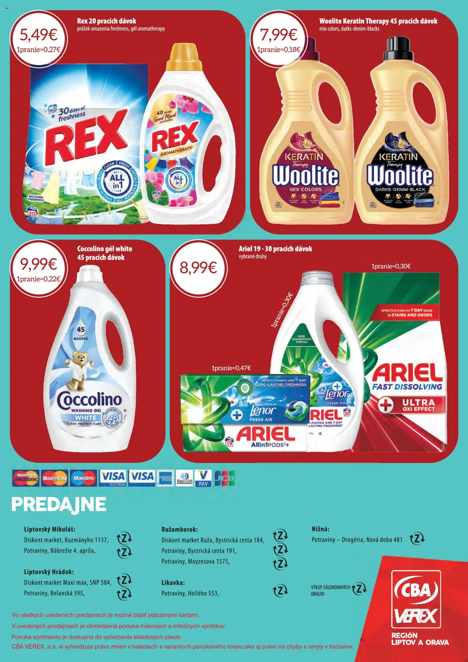 Nové CBA Verex akcie – leták je platný od 06.08.2026 | Strana: 24 | Produkty: Woolite, Ariel, Coccolino, Lenor