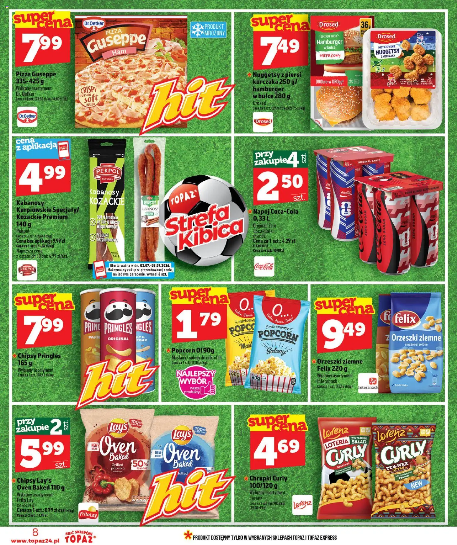 Topaz gazetka - MAZ od 02.07.2026 | Strona: 8 | Produkty: Hamburger, Pizza, Popcorn, Pringles