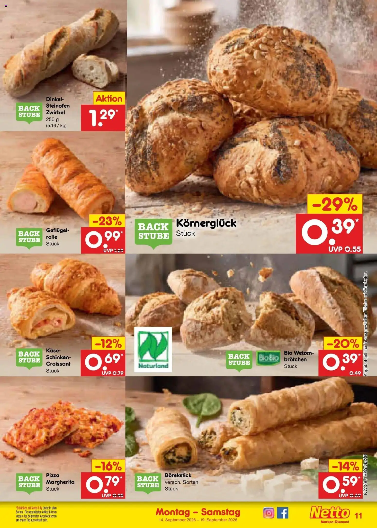 Netto Marken-Discount Prospekt Bielefeld – gültig ab 14.09.2026 | Seite: 15 | Produkte: Käse, Croissant, Schinken, Pizza