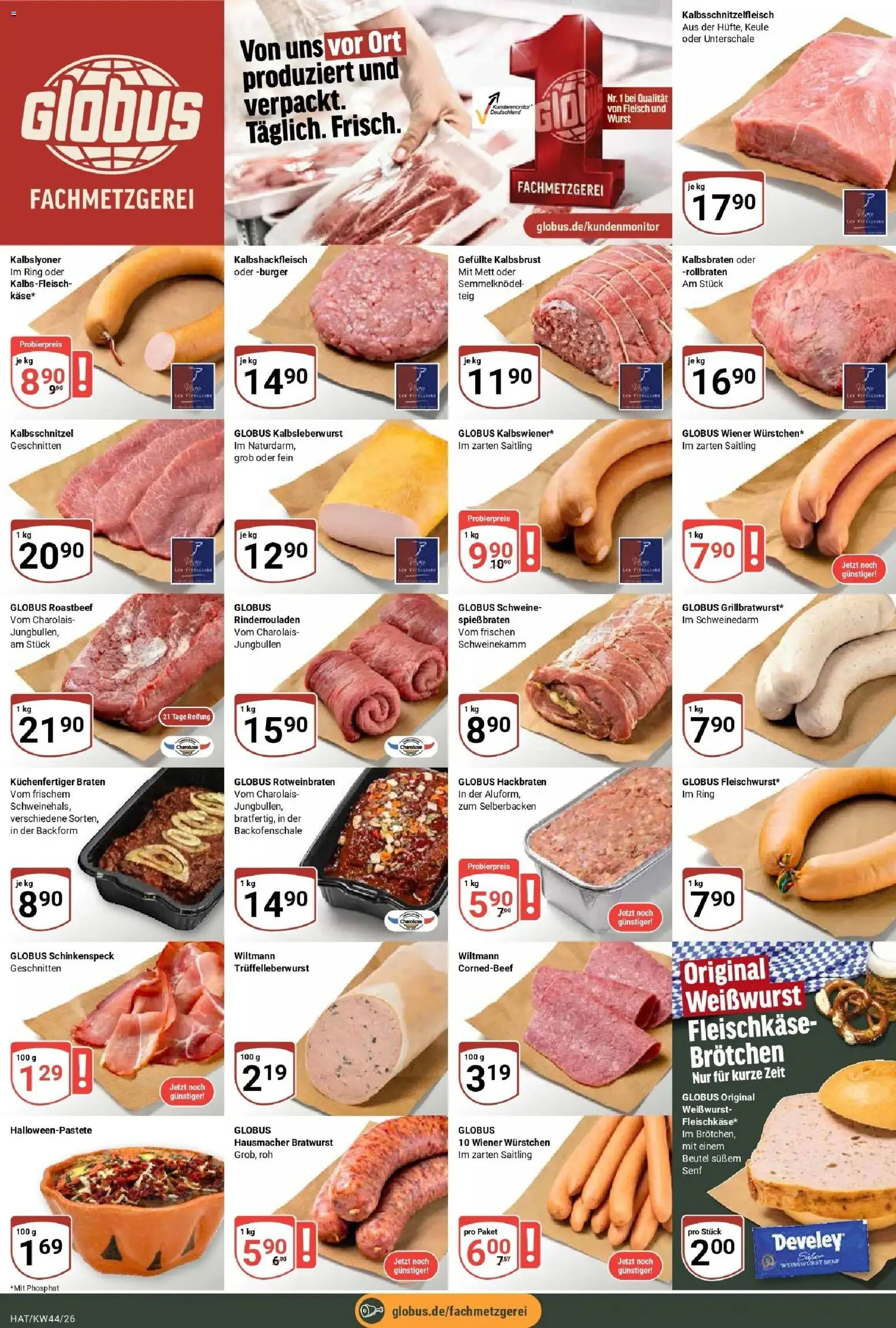 Globus Prospekt Hattersheim (ab 26.10.2026) » Angebote online | Seite: 8 | Produkte: Rinderrouladen, Wiener wurstchen, Burger, Weißwurst