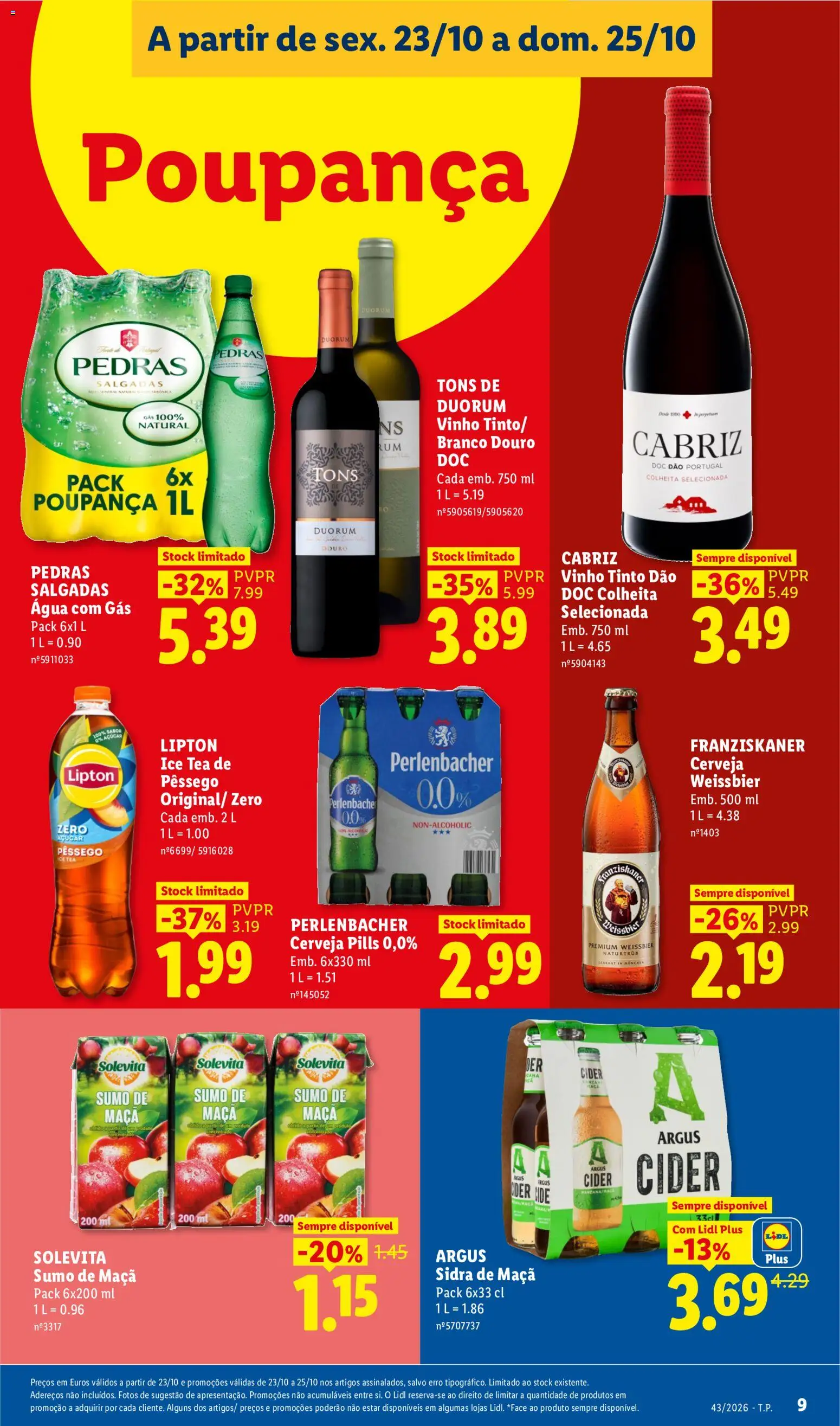 Lidl Promoções Fim de Semana │ válido de 23/10/2026 | Página: 9 | Produtos: Sidra, Maça, Sumo, Cerveja
