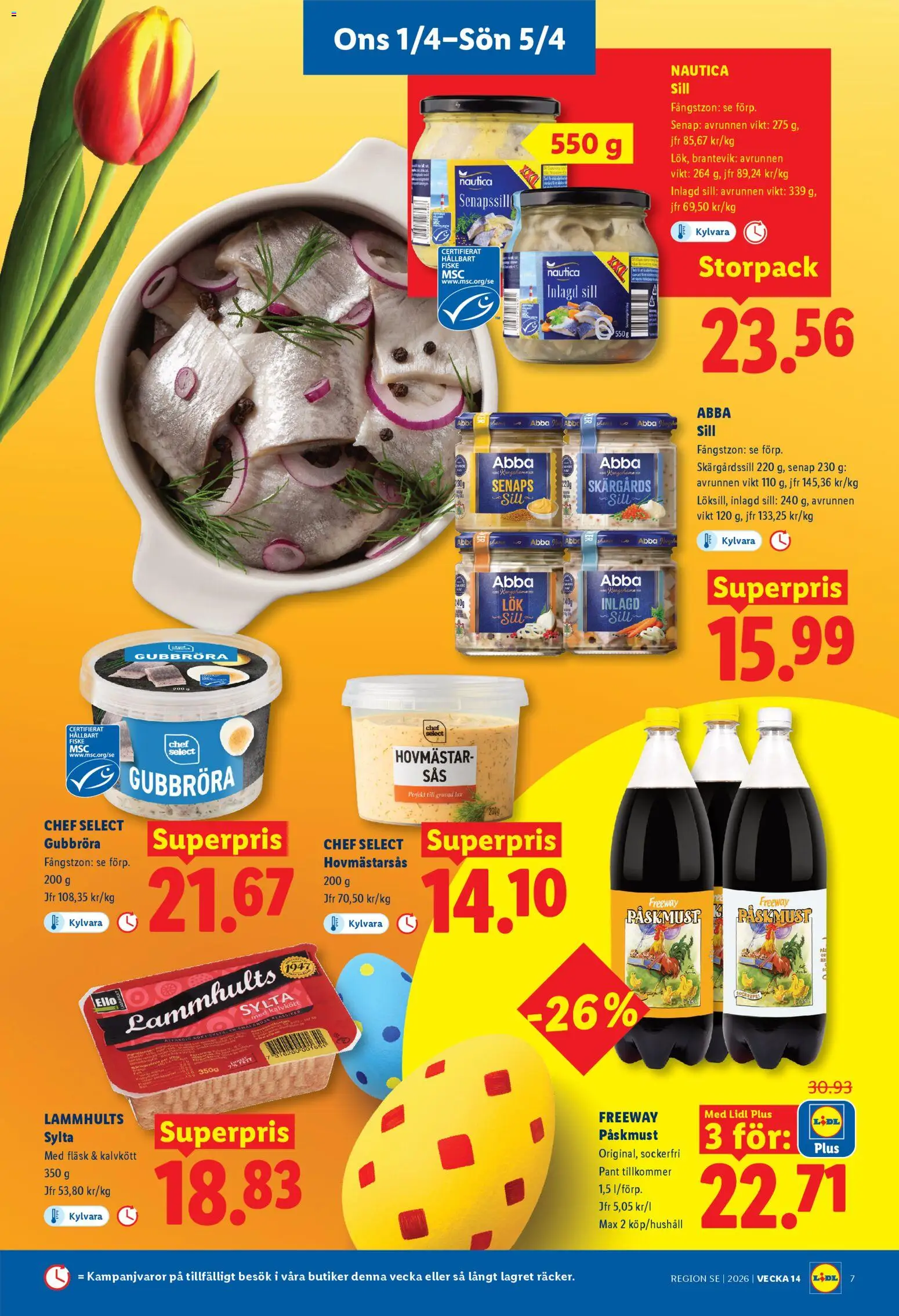 Lidl reklamblad aktuell från 01/04/2026 | Sida: 7 | Produkter: Senap, Sill, Lax, Fläsk