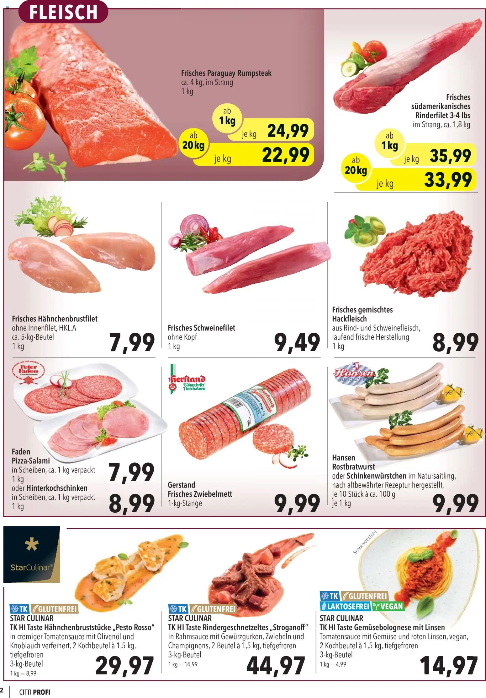 CITTI Markt Aktuelle Angebote für Profis – gültig ab 20.05.2026 | Seite: 2 | Produkte: Rinderfilet, Schweinefilet, Zwiebeln, Fleisch