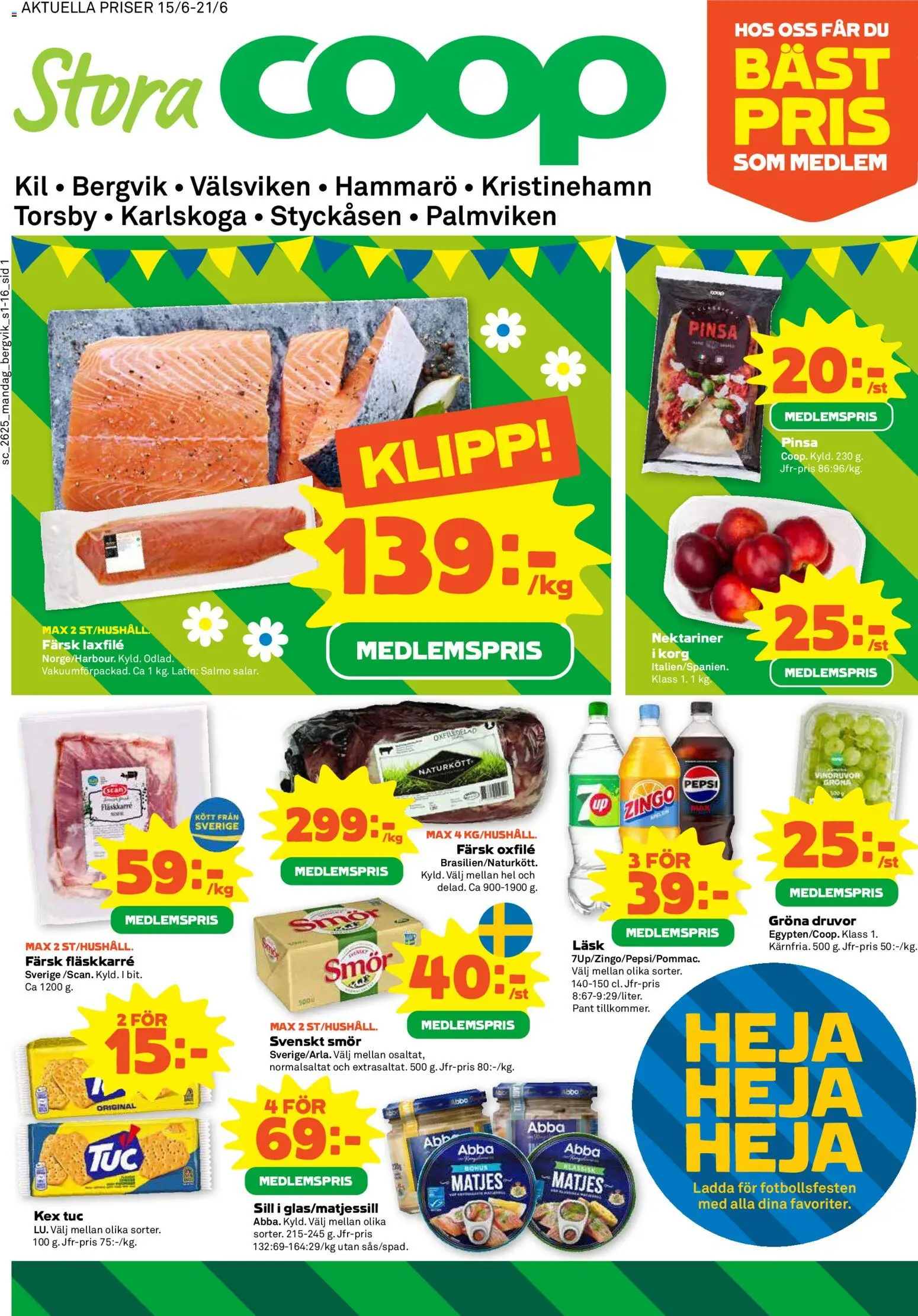 Stora Coop reklamblad aktuell från 15.06.2026 | Sida: 1 | Produkter: Zingo, Pepsi, Korg, Oxfilé