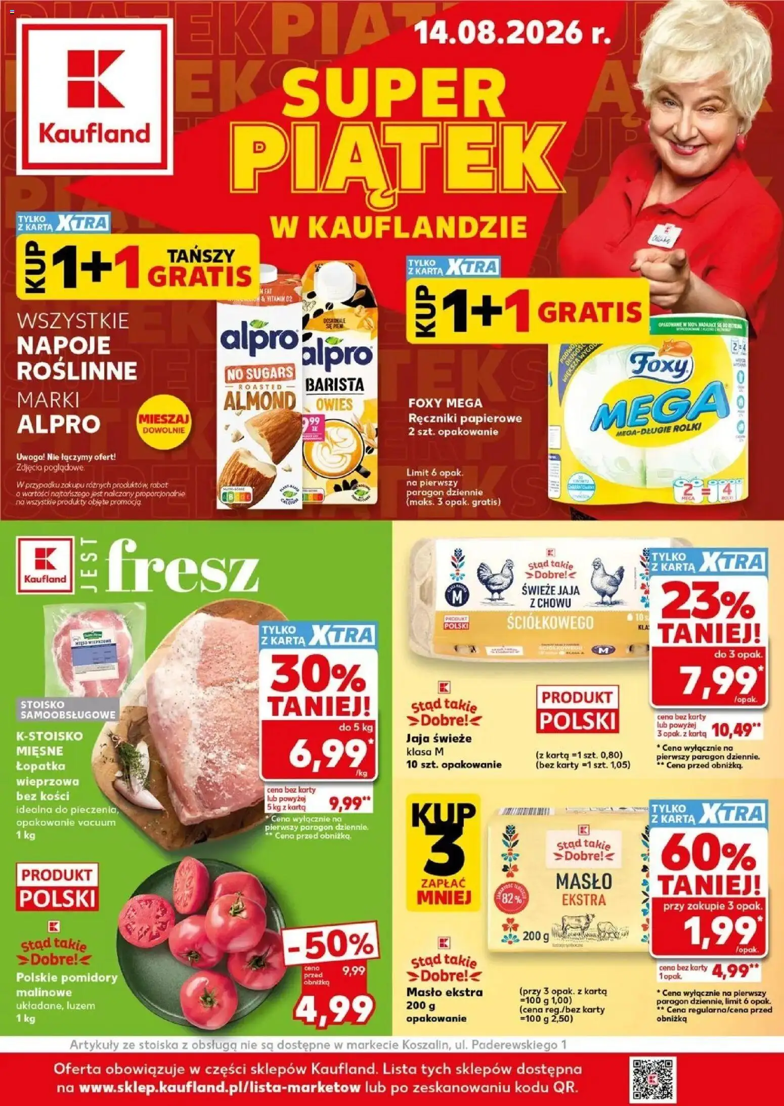 Kaufland gazetka - Super Piątek od 14.08.2026 - od jutra PDF | Strona: 1 | Produkty: Karta, Ręczniki papierowe, Pomidory, Jaja