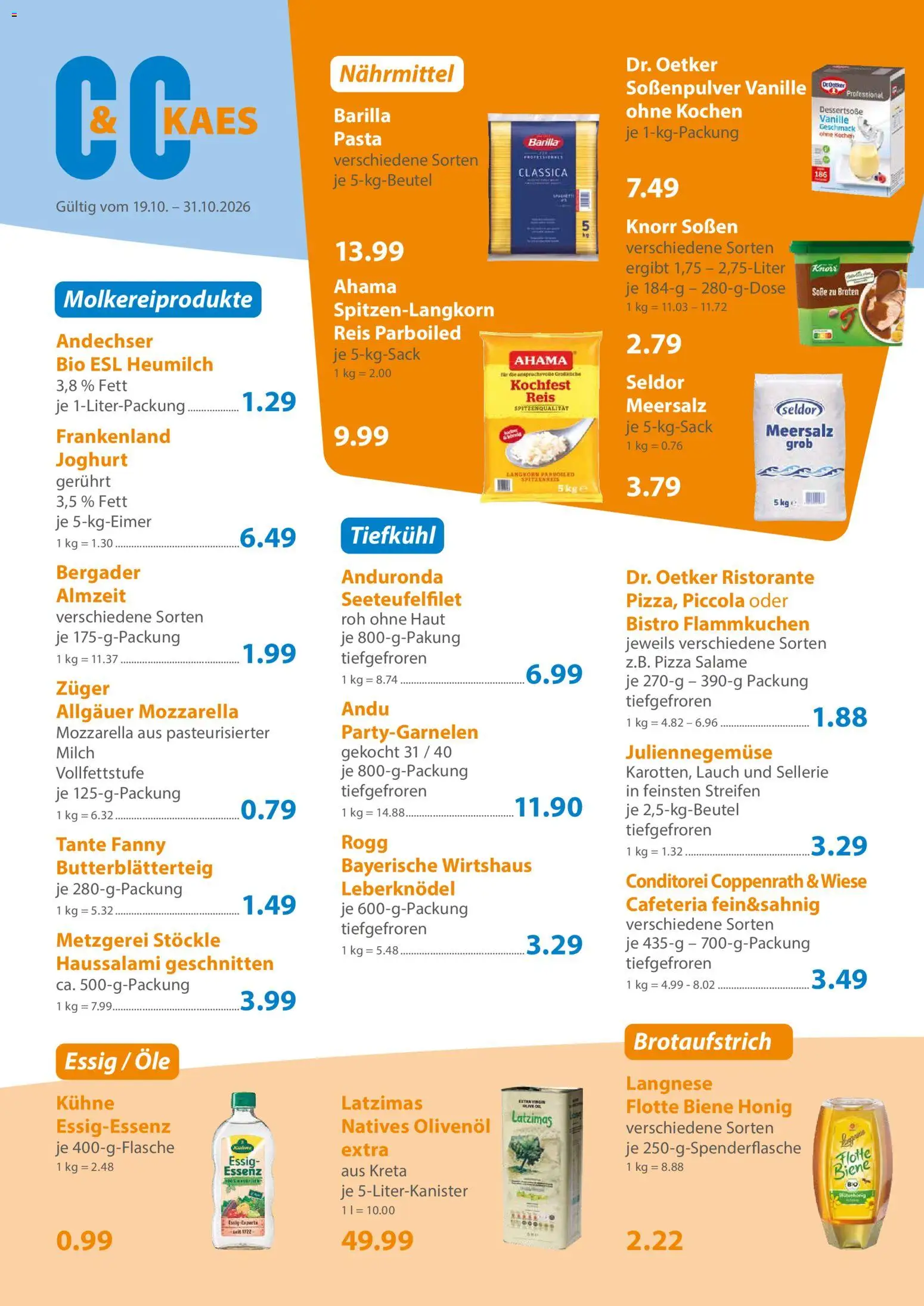 C&C Prospekt – gültig ab 19.10.2026 | Seite: 2 | Produkte: Ristorante, Milch, Essig, Mozzarella
