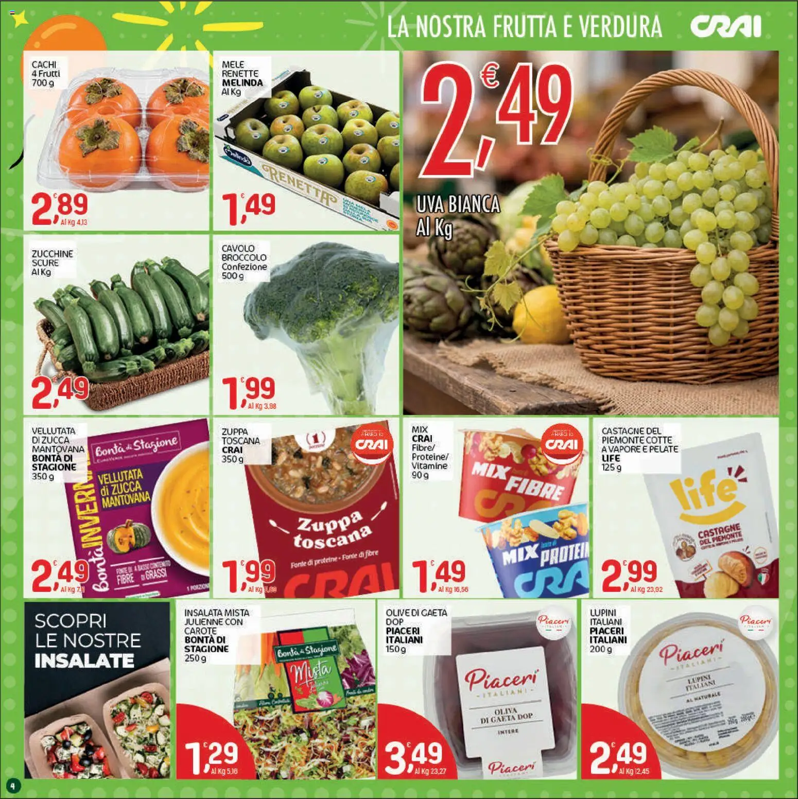Volantino CRAI del 15/10/2026 | Pagina: 4 | Prodotti: Mele, Frutta, Olive, Zucchine