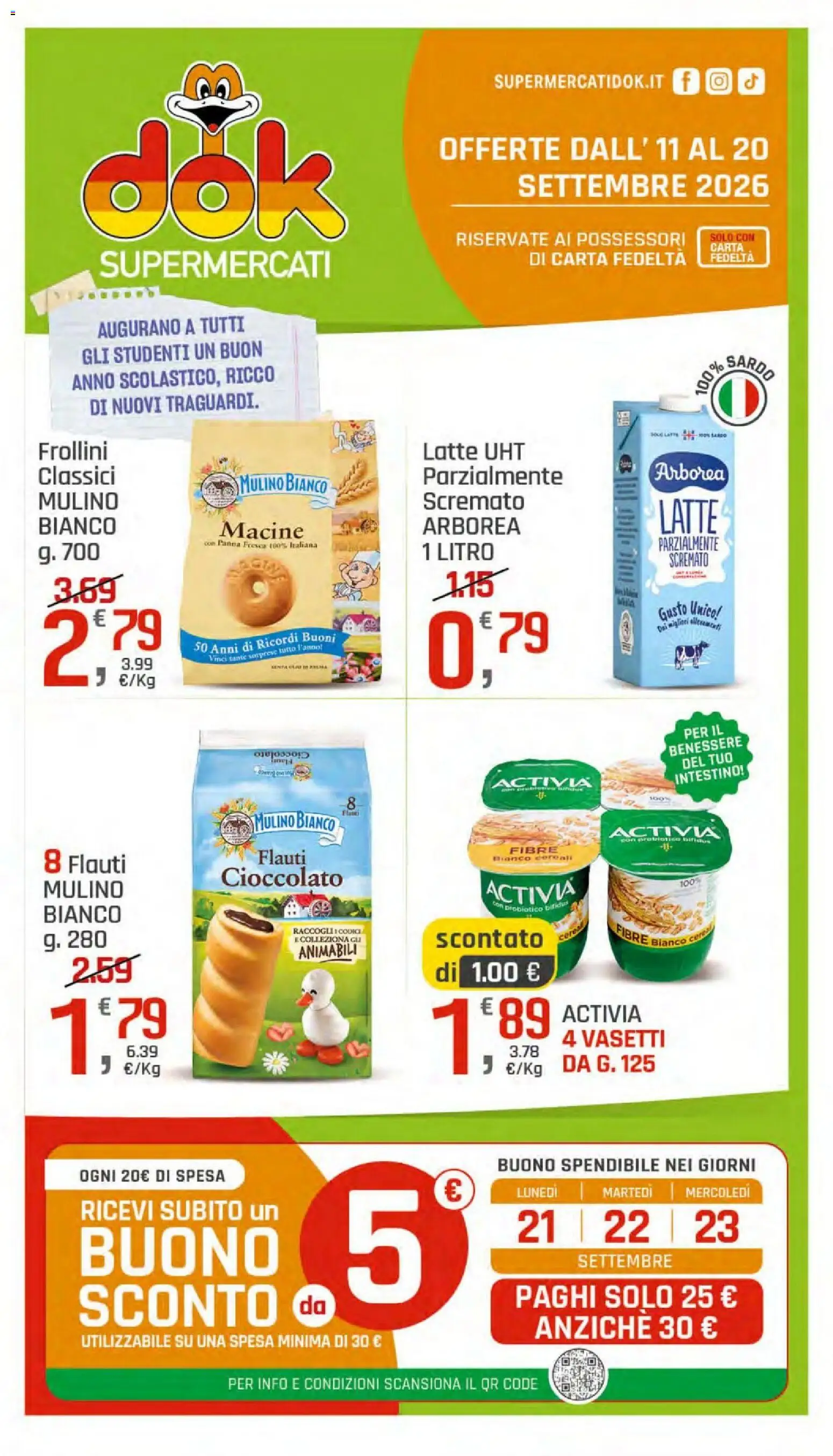 Volantino DOK del 11/09/2026 | Pagina: 1 | Prodotti: Cioccolato, Panna, Latte, Frollini