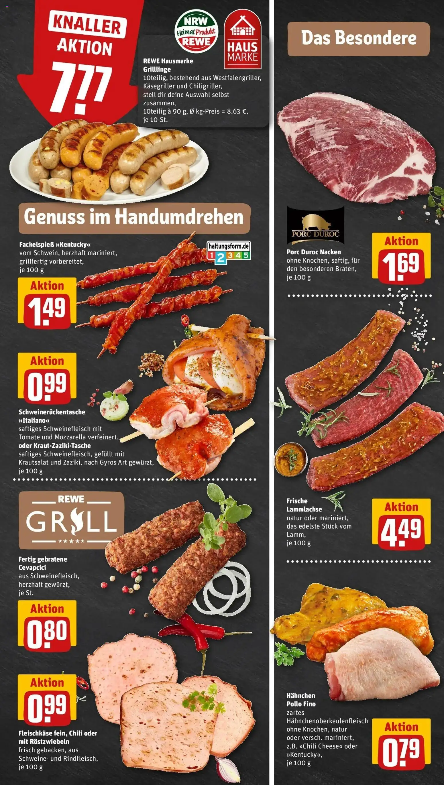 REWE Prospekt ab 03.08.2026 zum Blättern » Angebote | Seite: 7 | Produkte: Hahnchen, Mozzarella, Cevapcici, Schweinefleisch