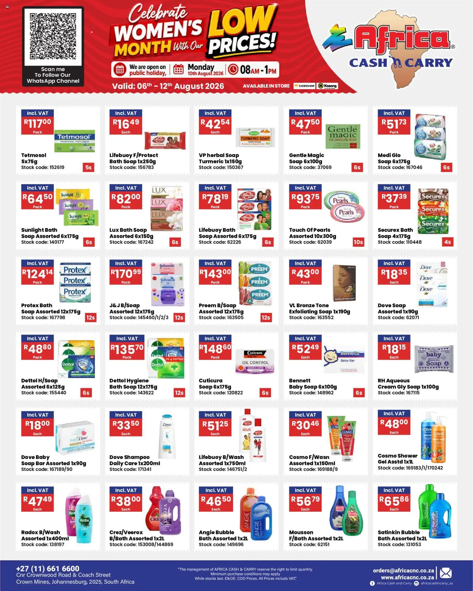 New Africa Cash & Carry catalogue – valid from 06/08/2026 | Page: 8 | Products: Shower, Oil, Shampoo, Stock