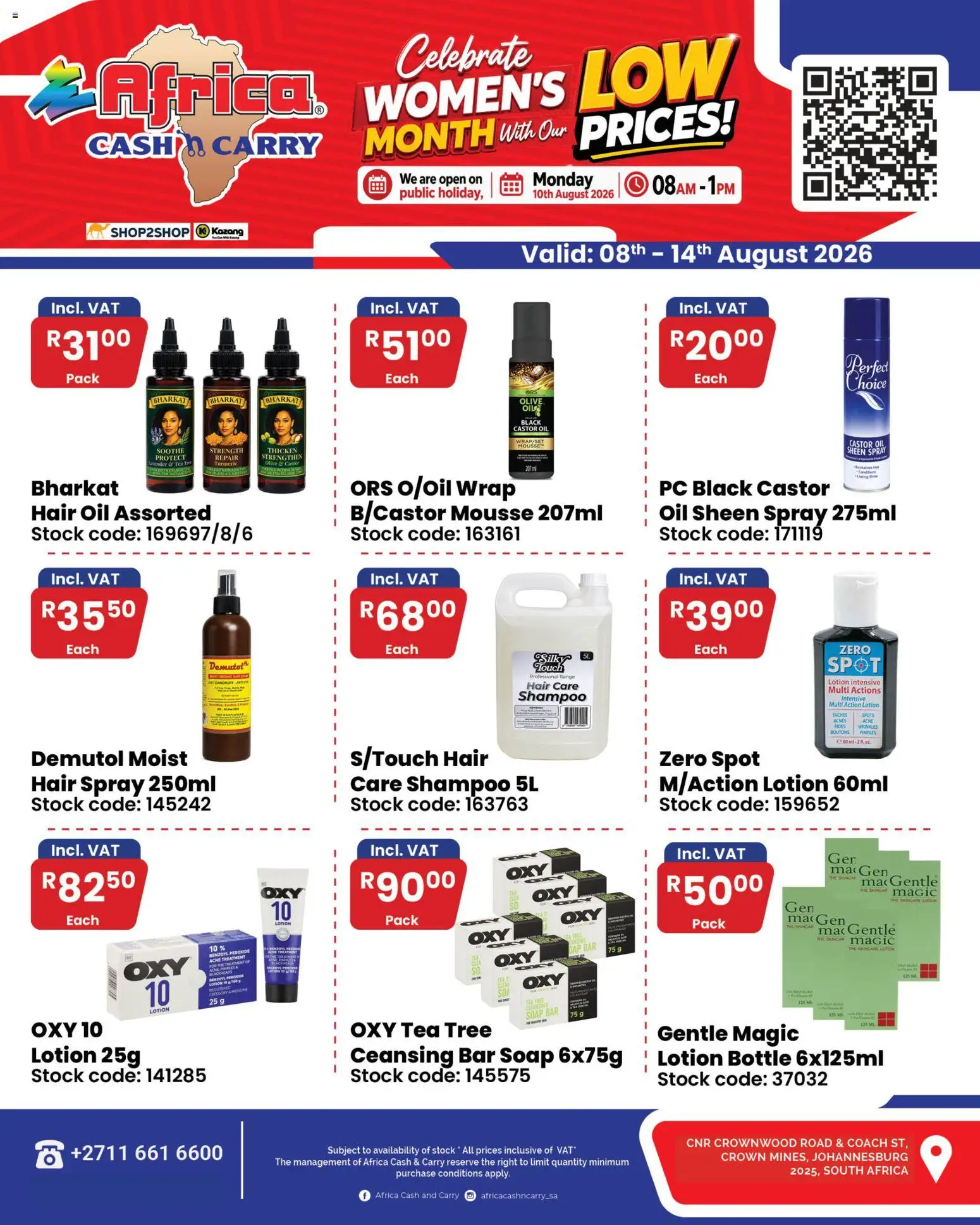 New Africa Cash & Carry catalogue – valid from 08/08/2026 | Page: 1 | Products: PC, Shampoo, Hair spray, Stock