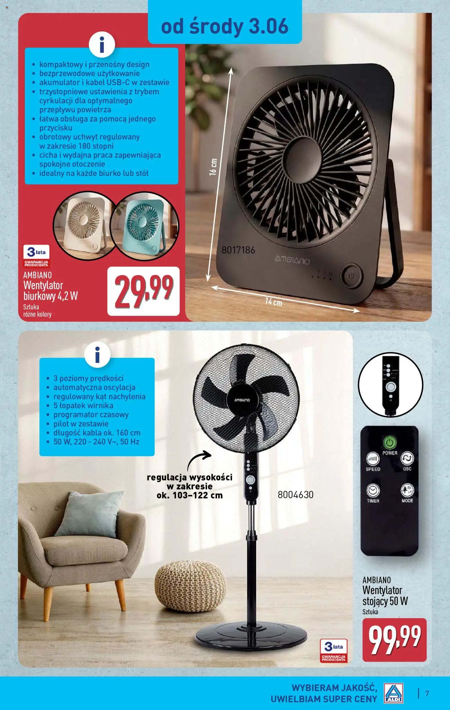 Aldi gazetka - Hity od Środy i od Soboty od 03.06.2026 | Strona: 7 | Produkty: Kabel, Wentylator, Stół, Biurko