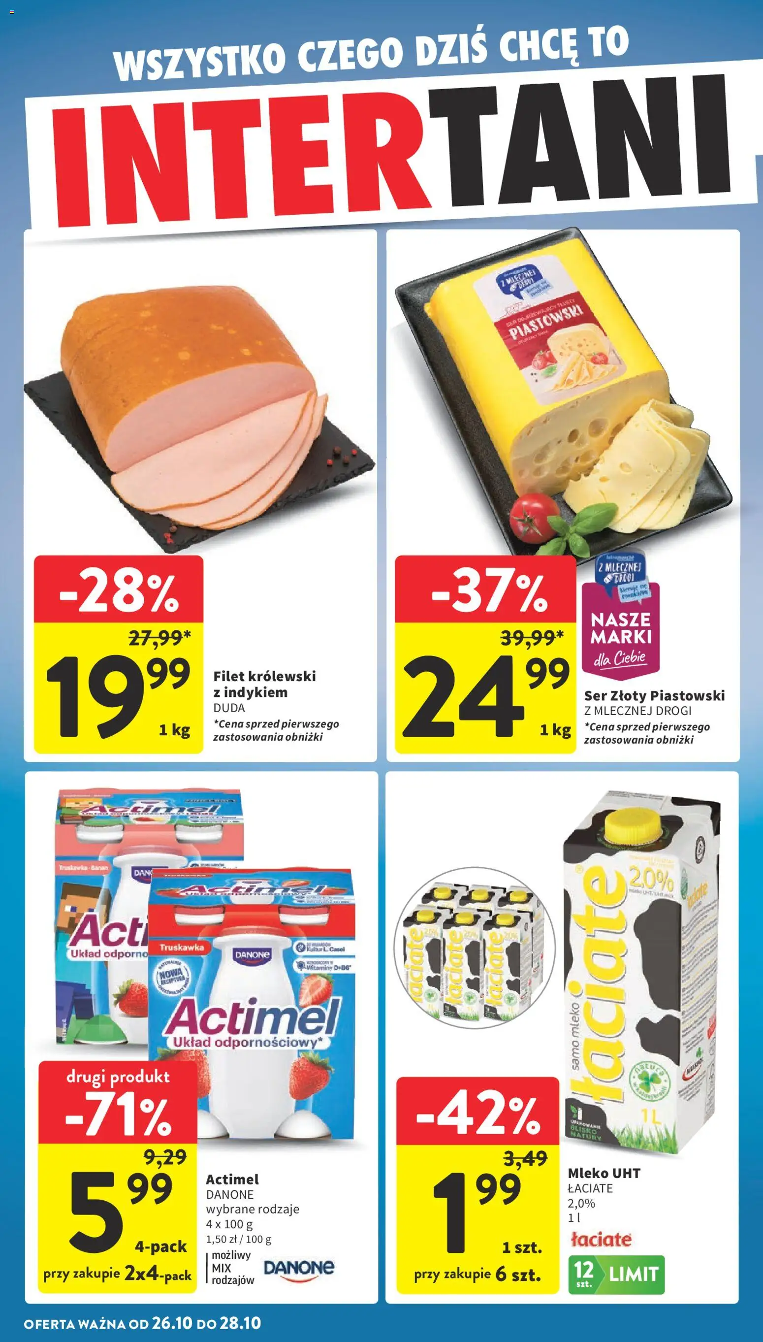 Intermarche gazetka od 22.10.2026 | Strona: 38 | Produkty: Filet, Actimel, Mleko, Ser