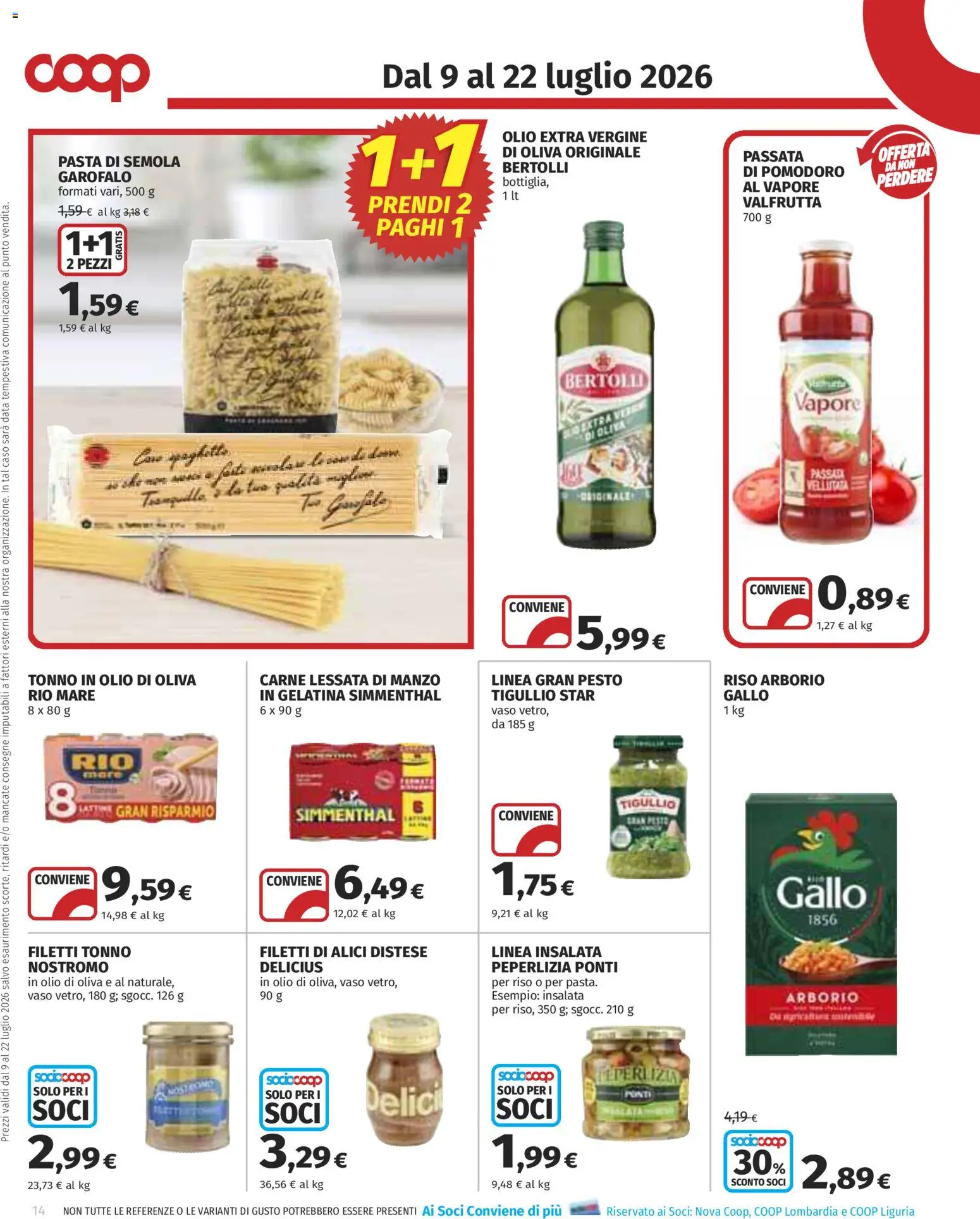 Volantino COOP del 09/07/2026 | Pagina: 14 | Prodotti: Pomodoro, Pasta, Pesto, Tonno