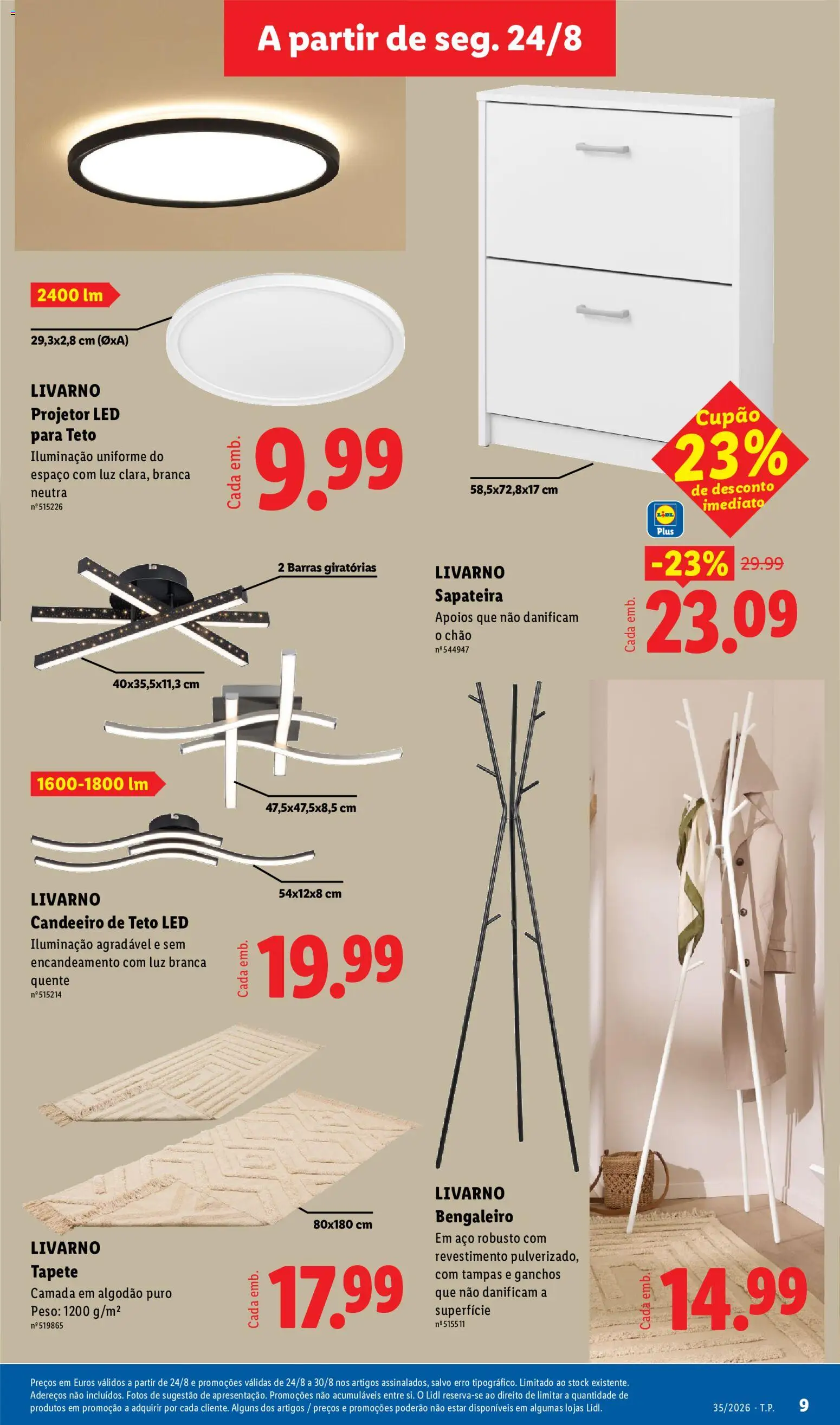 Lidl Novidades │ válido de 24/08/2026 | Página: 9 | Produtos: Candeeiro de teto, Algodão, Projetor, Tapete