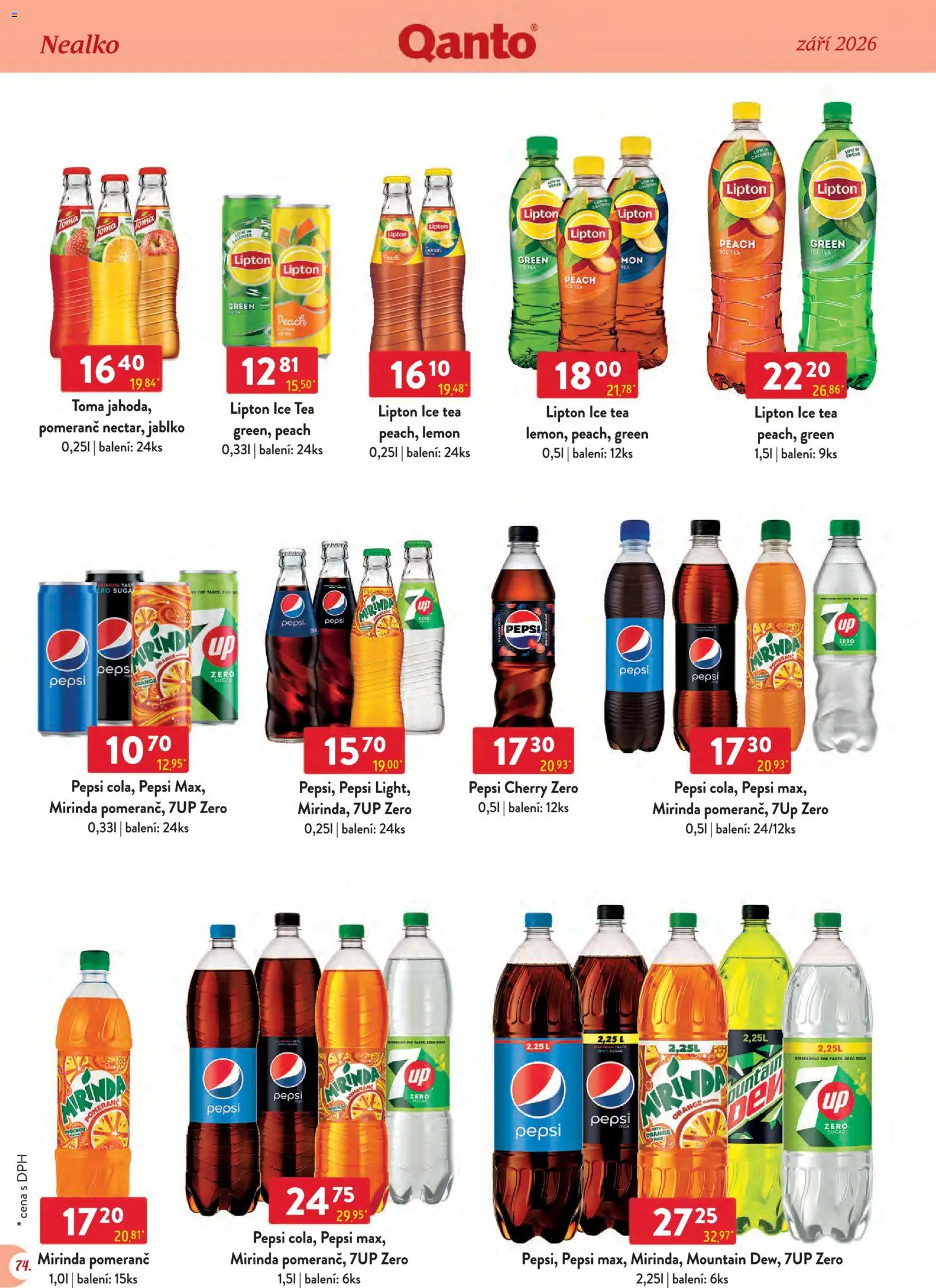 Astur & Qanto leták - Velkoobchod 09/2026 od 01.09.2026 | Strana: 74 | Produkty: Pepsi, Pepsi Zero, Mirinda, Ice tea