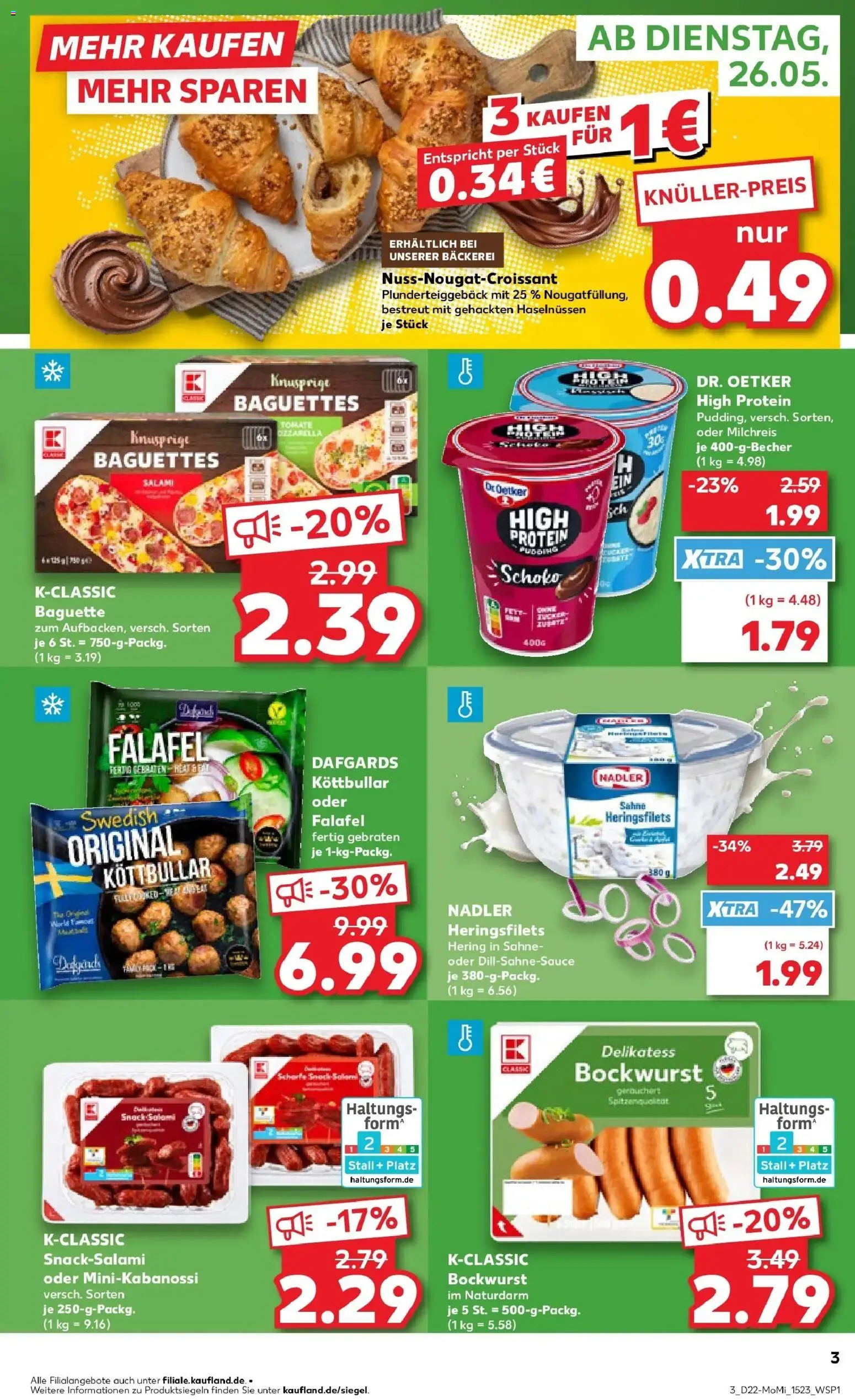 Kaufland Prospekt Parchim – gültig ab 26.05.2026 | Seite: 3 | Produkte: Bockwurst, Bäckerei, Baguette, Salami