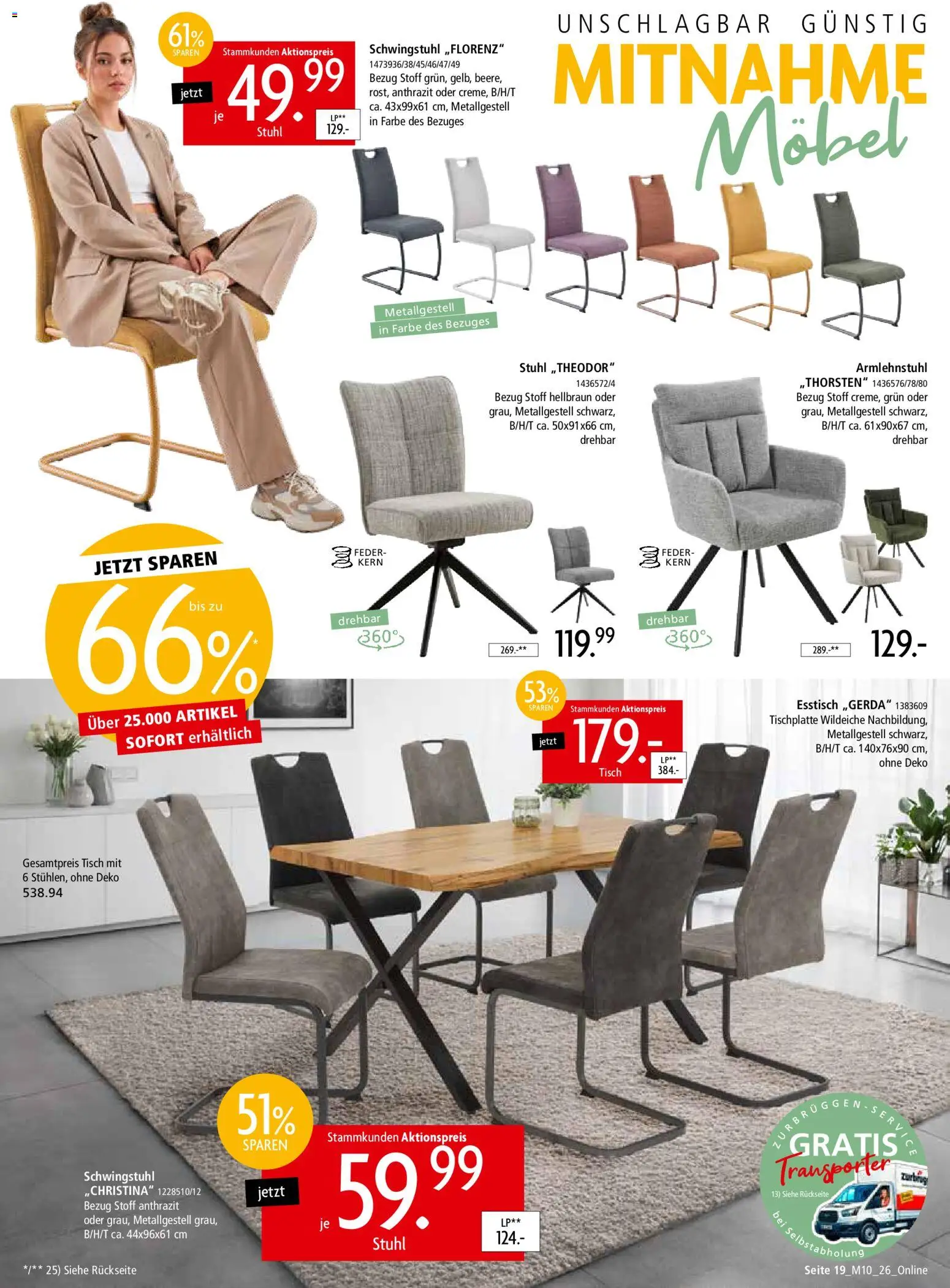Zurbrüggen Mitnahme Möbel – gültig ab 08.08.2026 | Seite: 19 | Produkte: Esstisch, Tisch, Stuhl