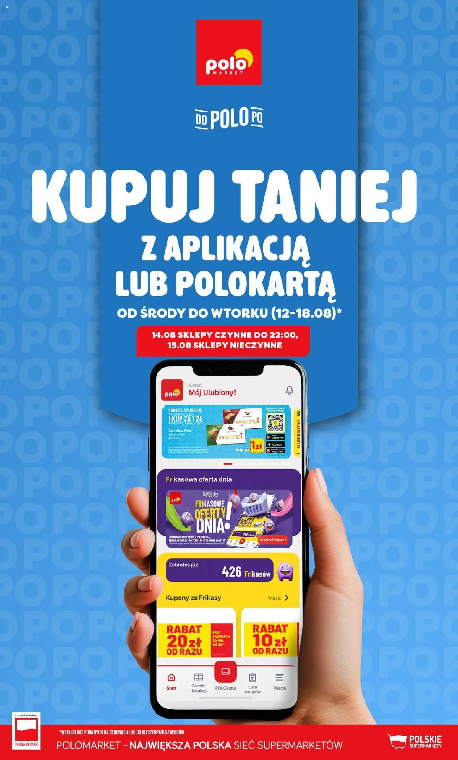 POLOmarket gazetka - Kupuj taniej od 12.08.2026 | Strona: 1 | Produkty: Czekolada merci, Merci, Czekolada