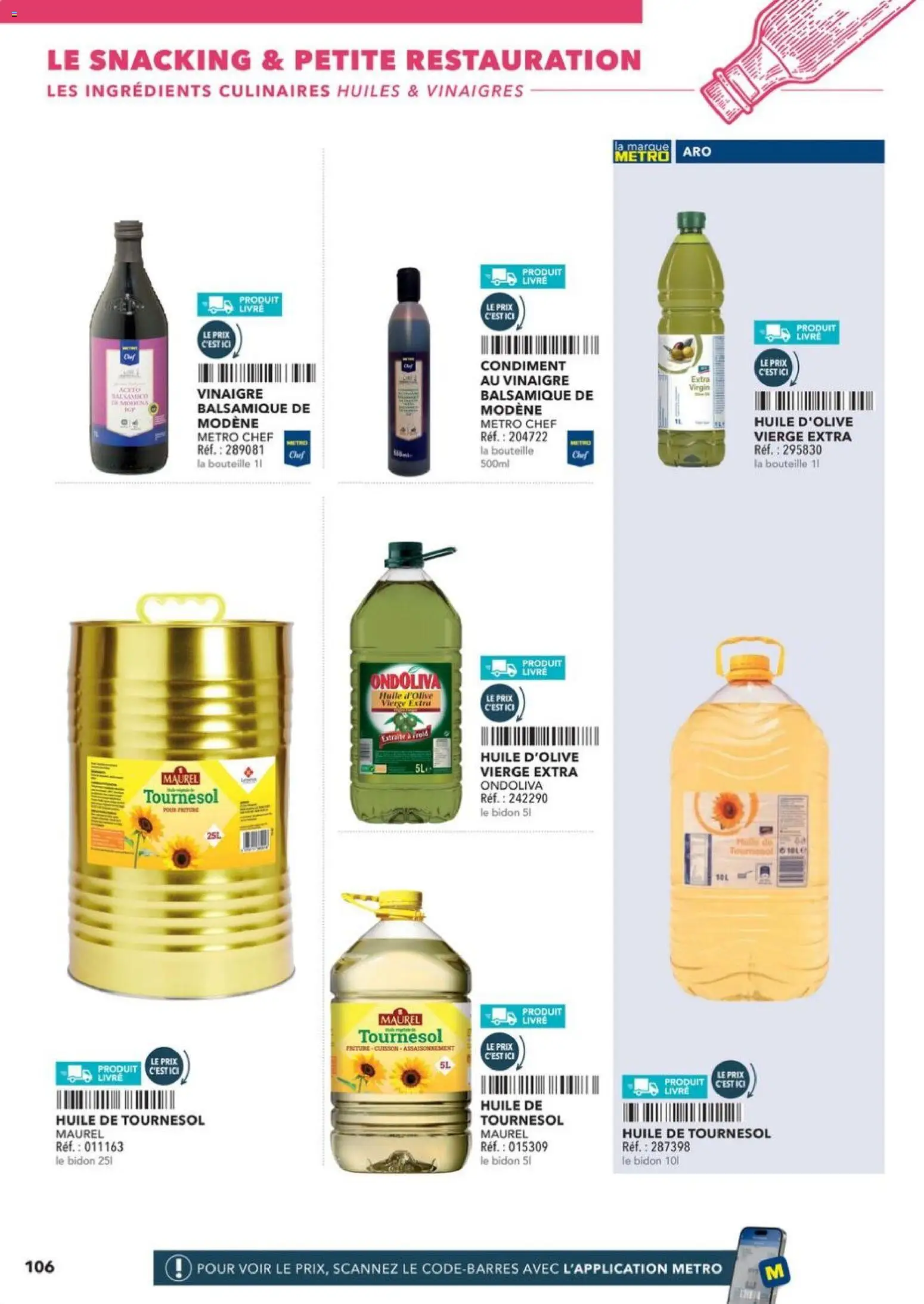 {H1} | Page: 106 | Produits: Huile d'olive vierge, Huile de tournesol, Huile, Vinaigre
