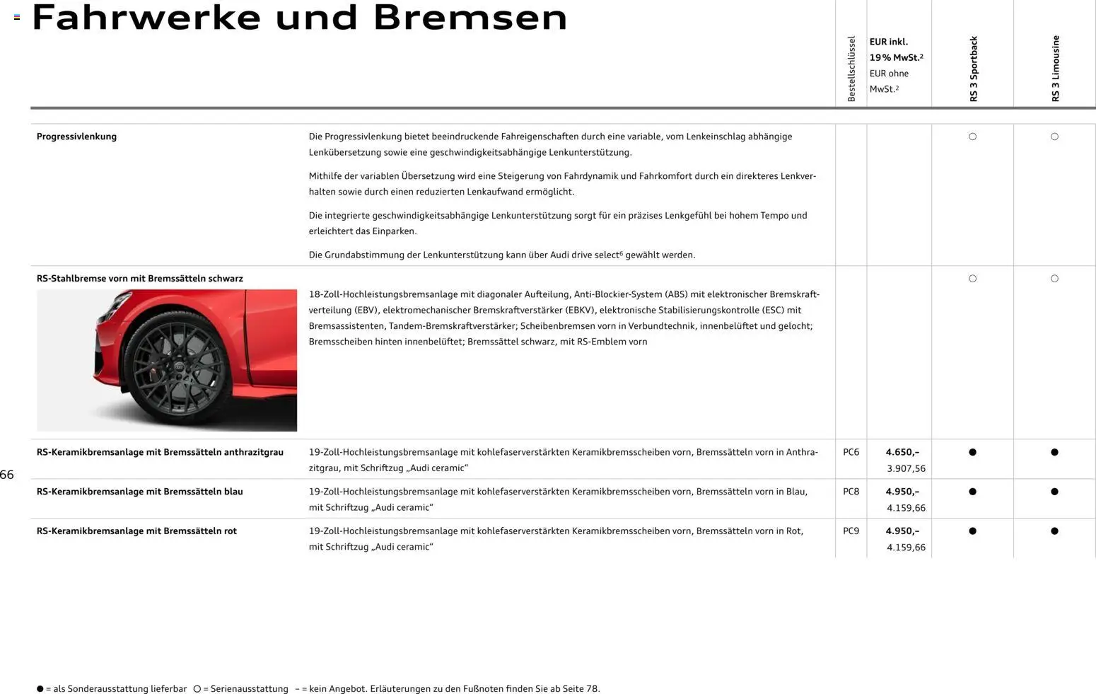 Audi RS 3 Sportback / RS 3 Limousine – gültig ab 28.10.2025 | Seite: 66