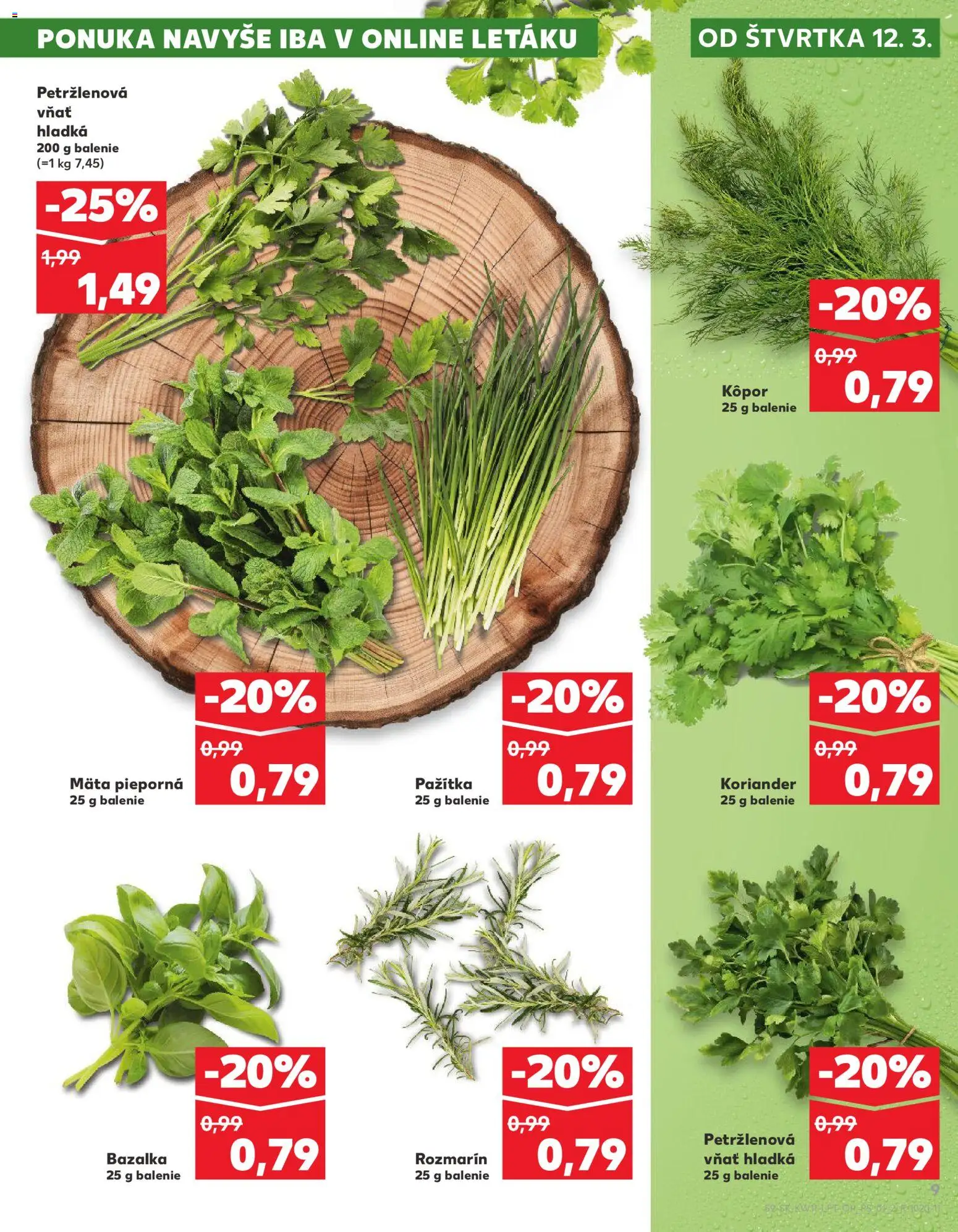 Nové Kaufland akcie – leták je platný od 12.03.2026 | Strana: 9 | Produkty: Pažítka, Koriander