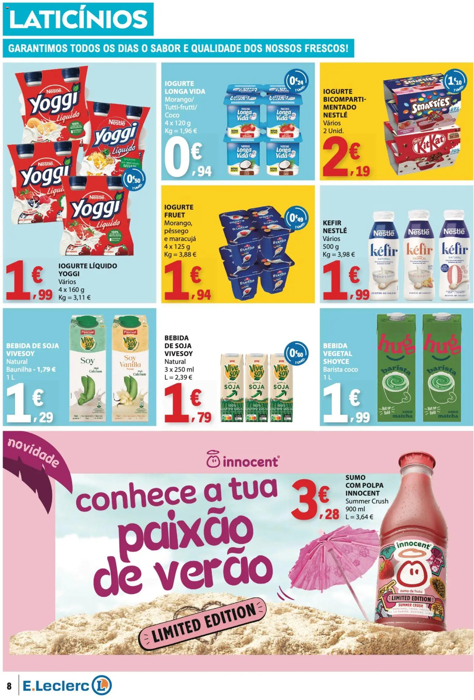 E.Leclerc folheto │ válido de 16/07/2026 | Página: 8 | Produtos: Soja, Matcha, Iogurte, Bebida