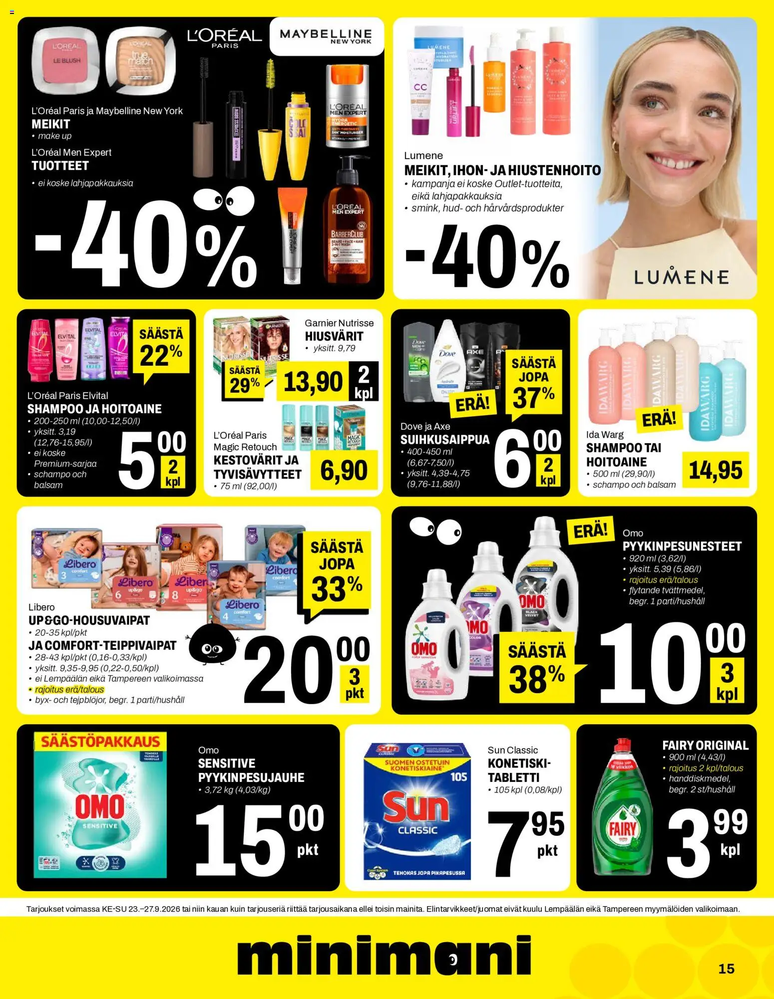 Minimani tarjoukset – voimassa 23/09/2026 alkaen | Sivu: 15 | Tuotteet: Shampoo, Hoitoaine, Tabletti