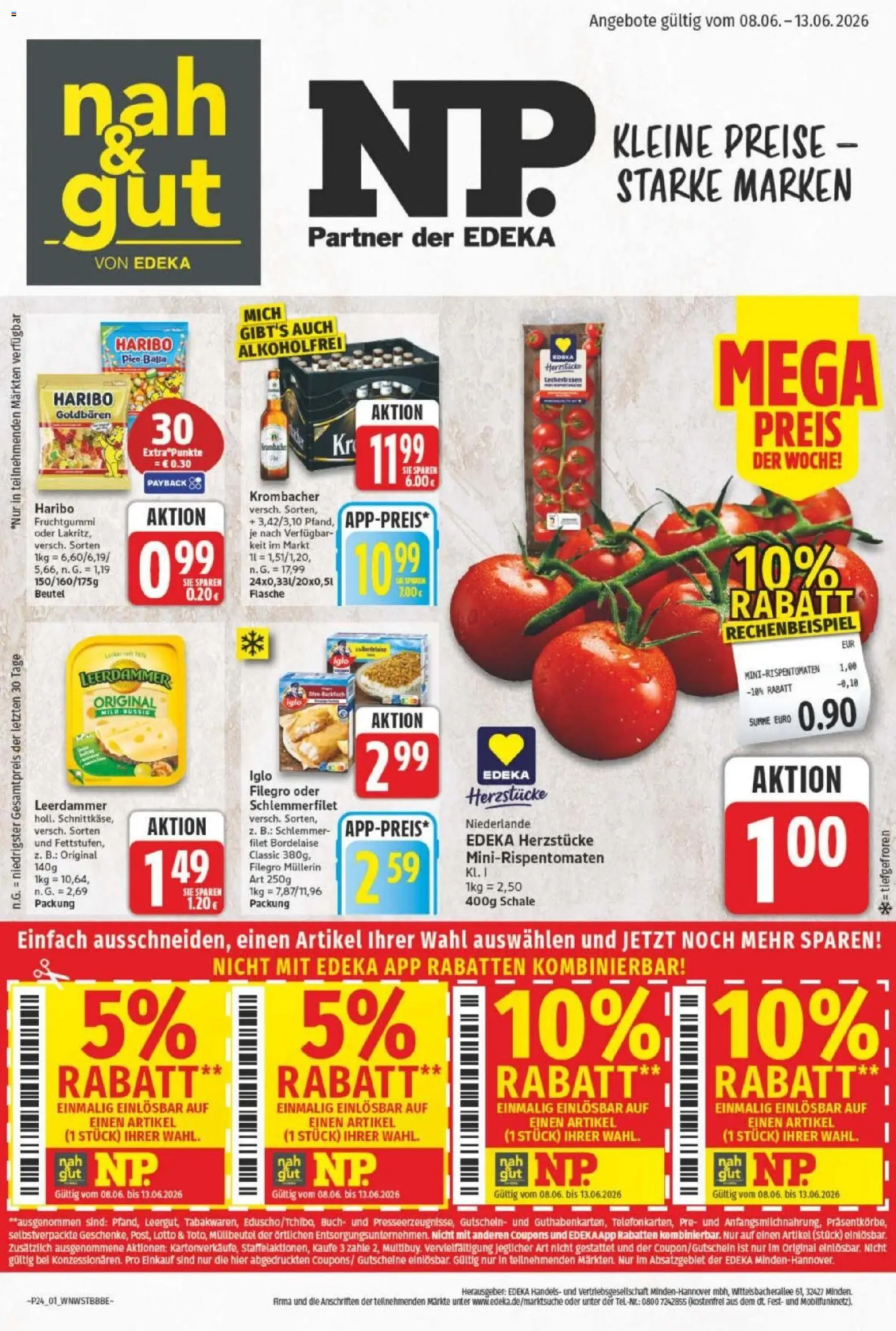 NP Discount Prospekt – gültig ab 08.06.2026 | Seite: 1 | Produkte: Haribo, Iglo, Leerdammer, Krombacher