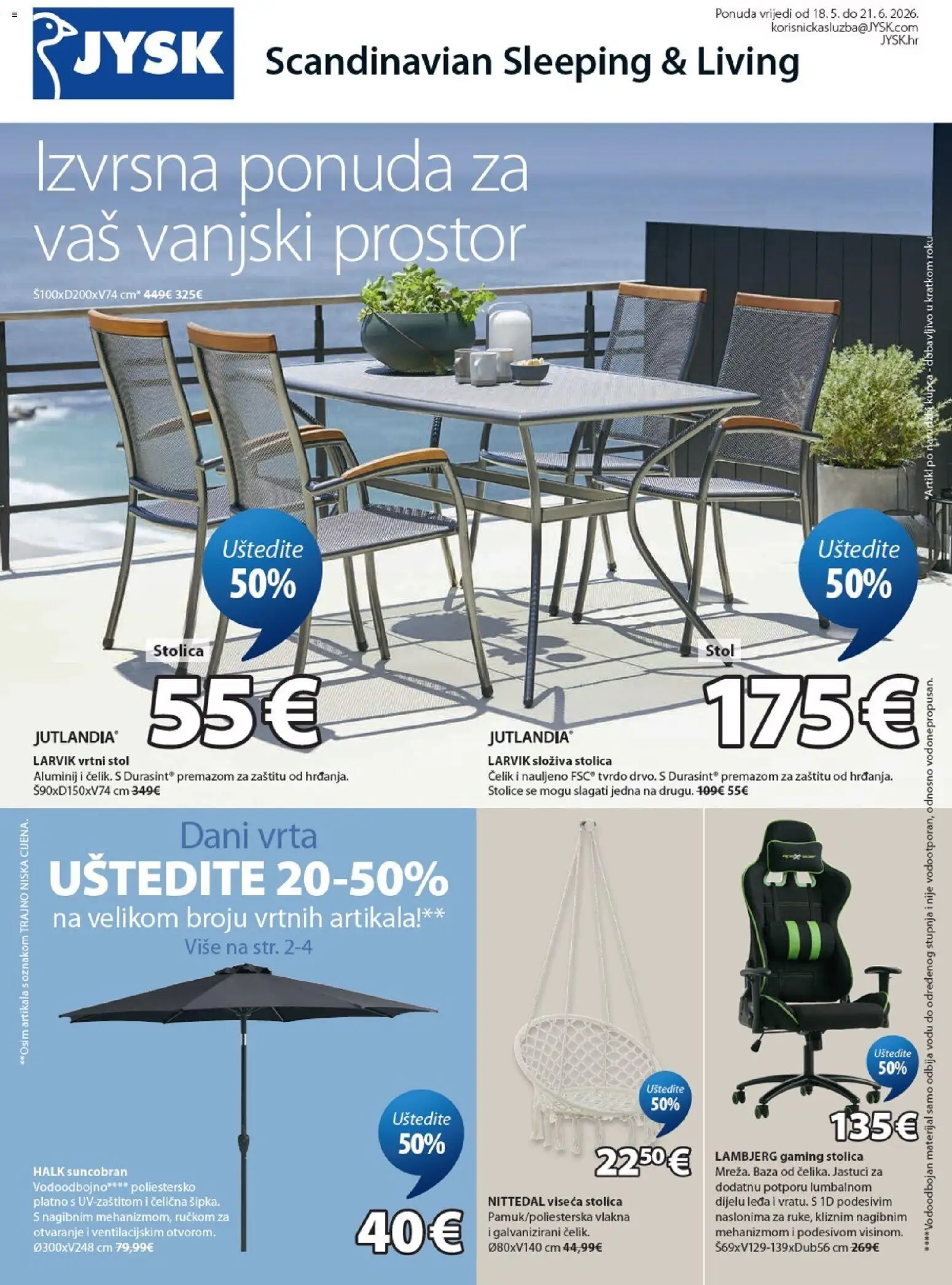 JYSK katalog | vrijedi od 18.05.2026 | Stranica: 1 | Proizvodi: Stol, Stolica, Suncobran