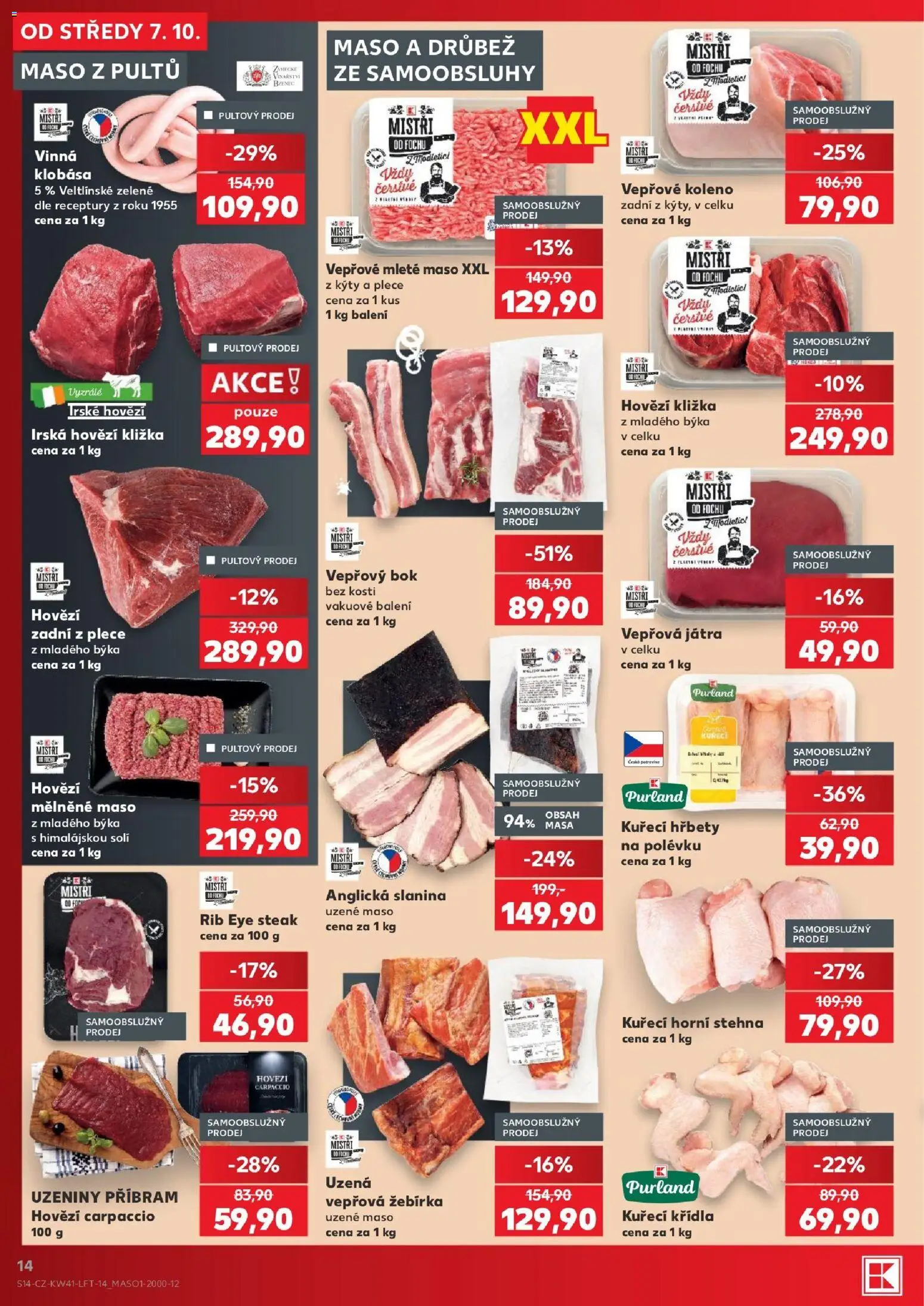 Kaufland leták - Ostrava od 07.10.2026 | Strana: 14 | Produkty: Drůbež, Irské hovězí, Vepřová játra, Carpaccio
