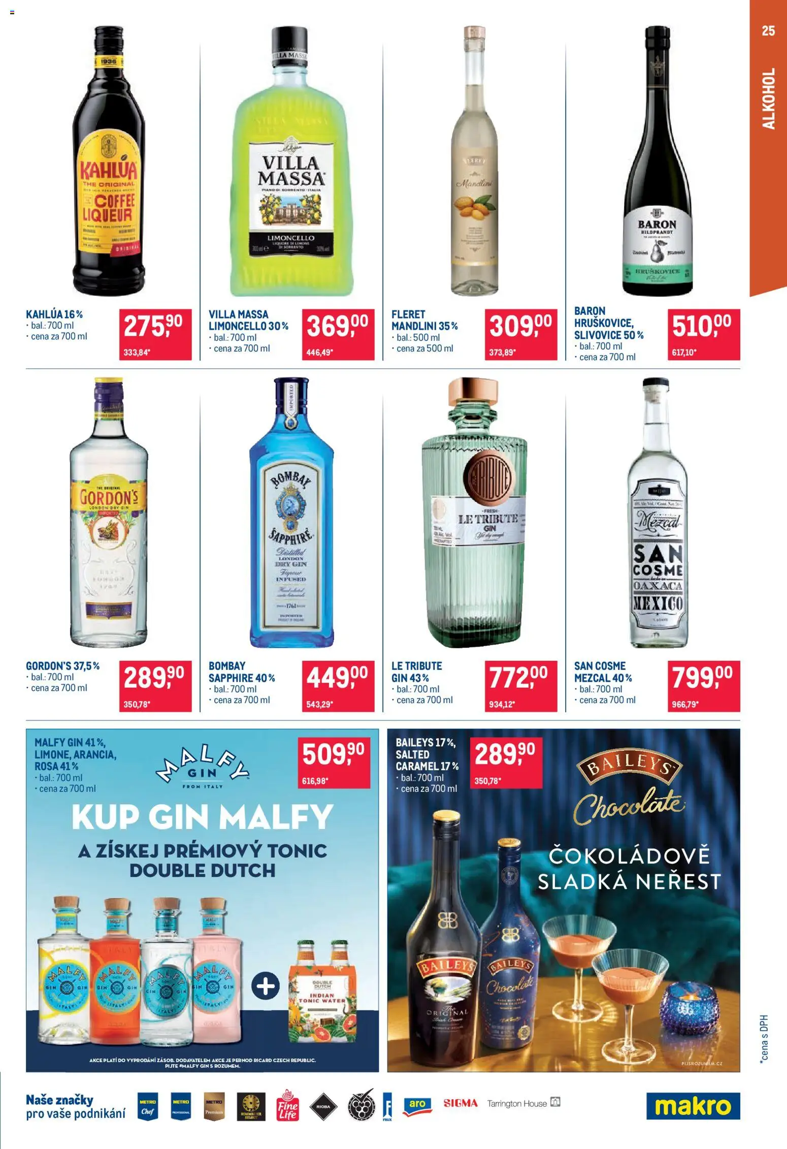 Makro leták - Pro milovníky jídla od 12.08.2026 | Strana: 25 | Produkty: Hruškovice, Kahlua, Gin, Tonic