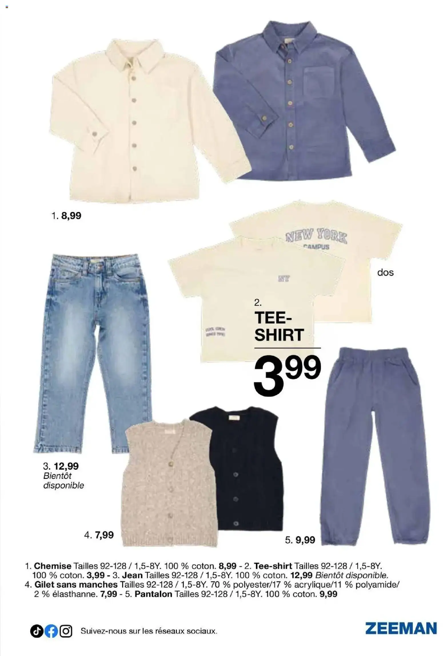 Zeeman - La rentrée avec notre nouvelle collection enfant à partir du 08/08/2026 - promo en ligne | Page: 7 | Produits: Jean, Chemise, Gilet, Pantalon
