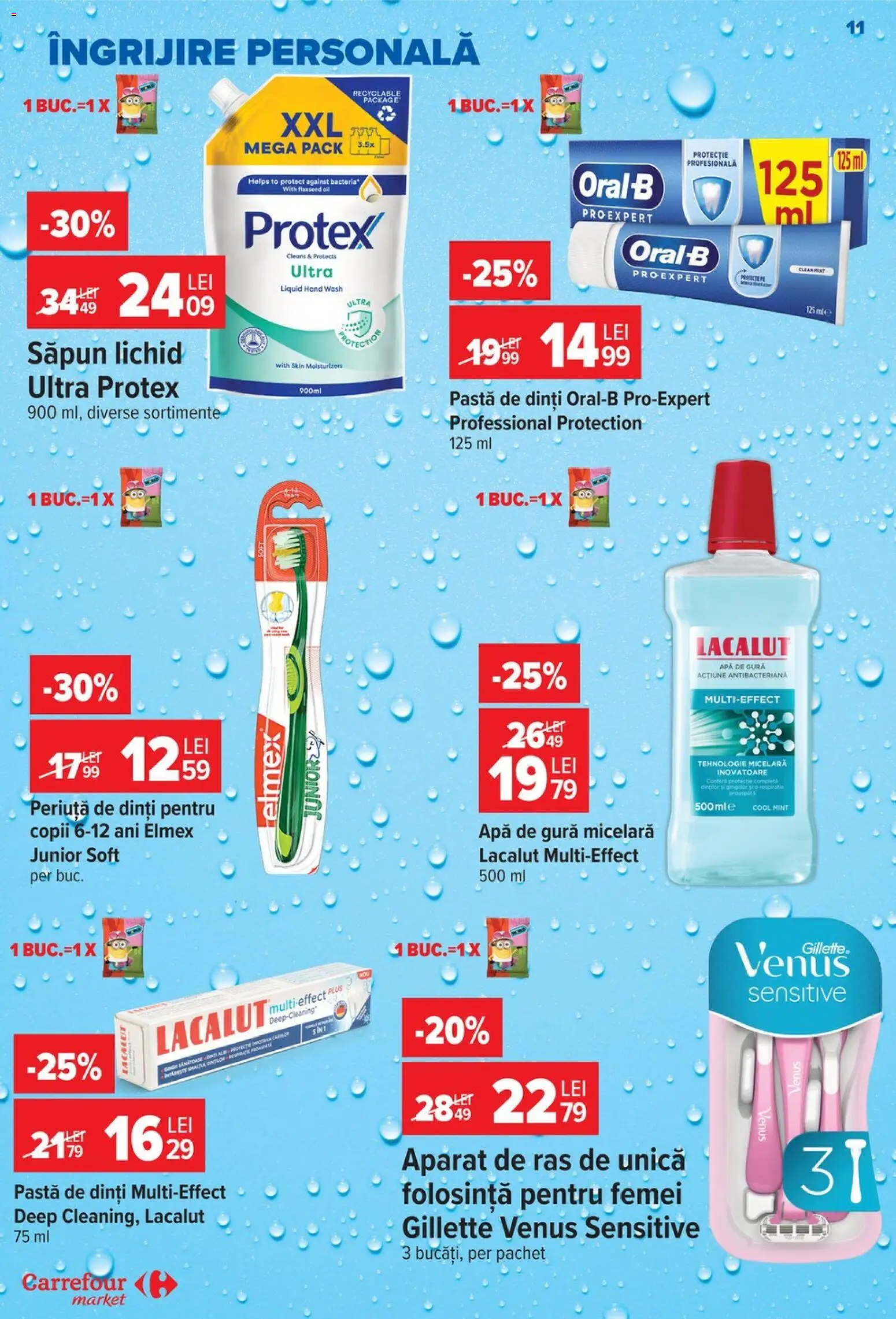 Noul catalog Carrefour – valabil de la 30.09.2026 | Pagină: 11 | Produse: Gillette Venus, Săpun, Apă de gură, Apă