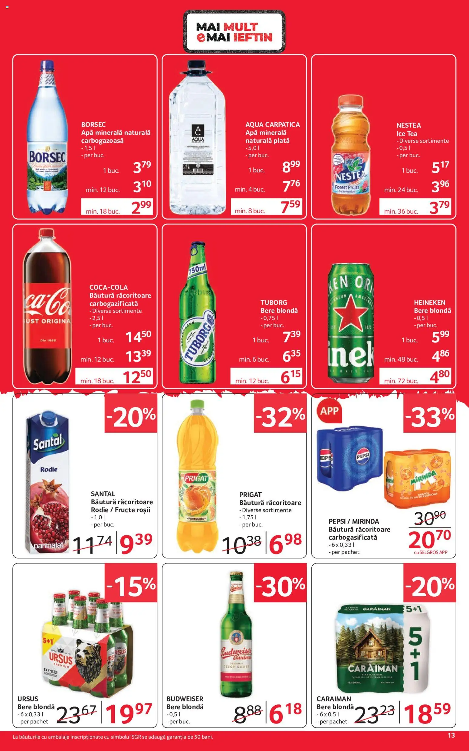 Noul catalog Selgros – valabil de la 04.09.2026 | Pagină: 13 | Produse: Bautura racoritoare, Pepsi, Bere, Apă